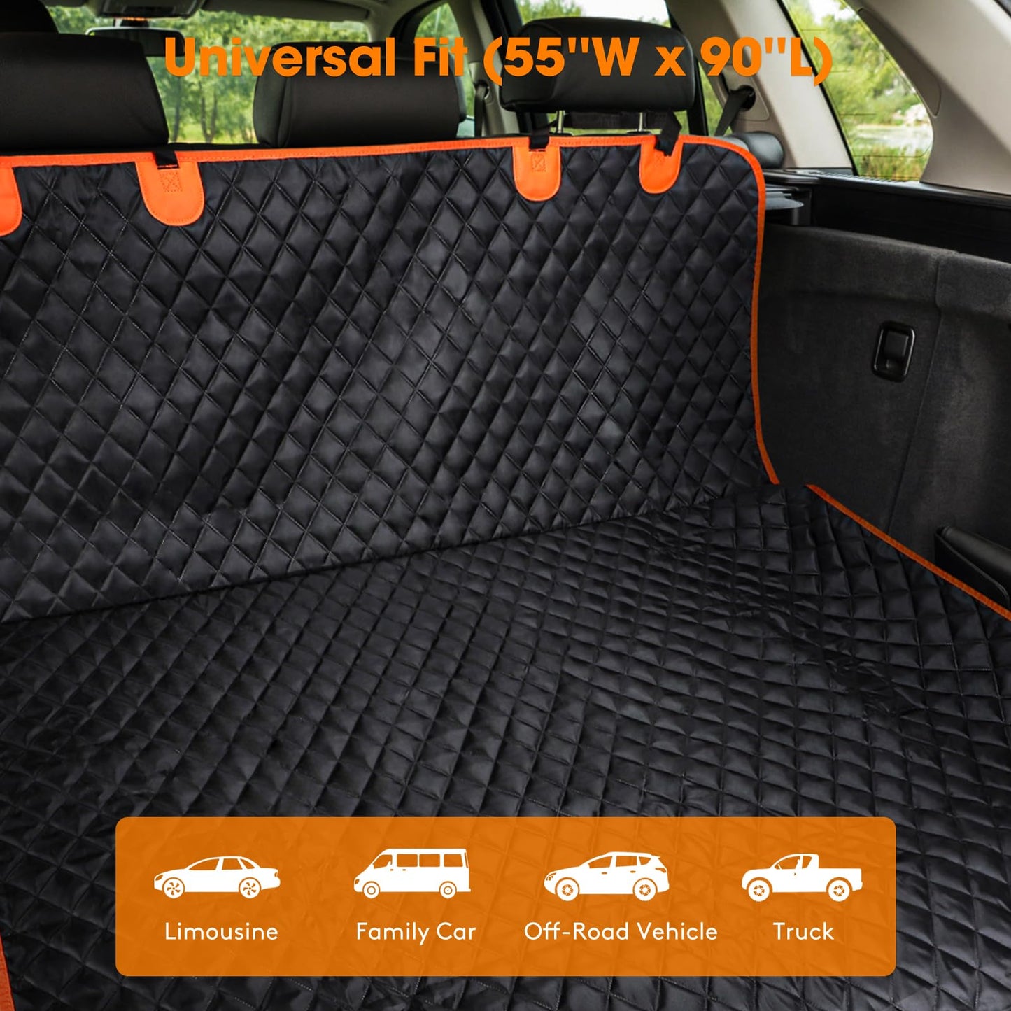 MIXJOY SUV Cargo Liner for Dogs, Waterproof Cargo Liner for SUV, Pet Dog Cargo Cover Mat with Bumper Flap Protector, Nonslip Car Trunk Mat for Sedans Vans, Universal Fit (90" L x 55" W)