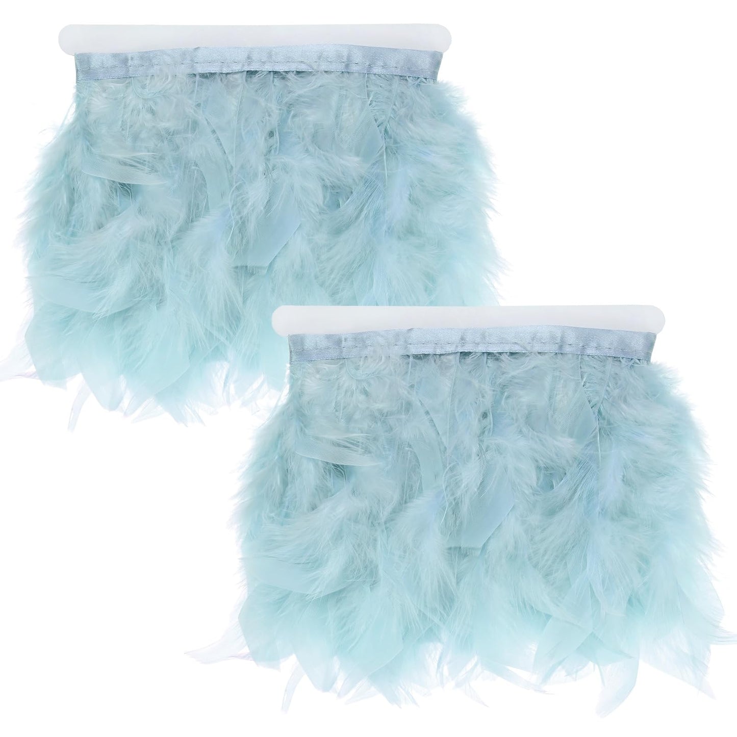 M METERXITY 2-Pack Turkey Feather Trim Fringe, 2 Yards 4-6" Natural Fluffy Feather Trim for Crafting/DIY Sewing/Party Clothing/Wedding Dress Decoration/Dream Catcher [Light Blue]