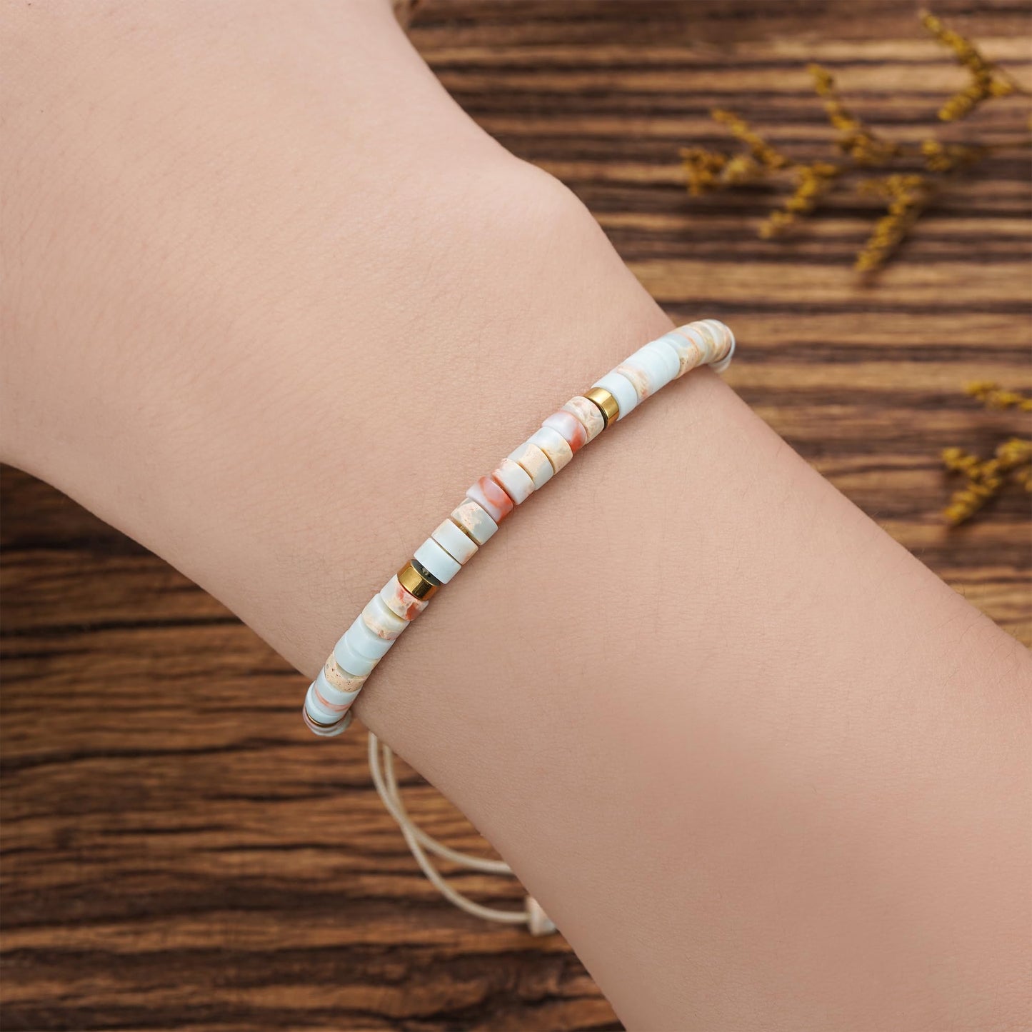 Plumiss Inspirational Gifts Bracelets for Women, Boho Handmade Agalmatolite Stone Beaded Bracelets, Life is Tough But So are You Bracelet