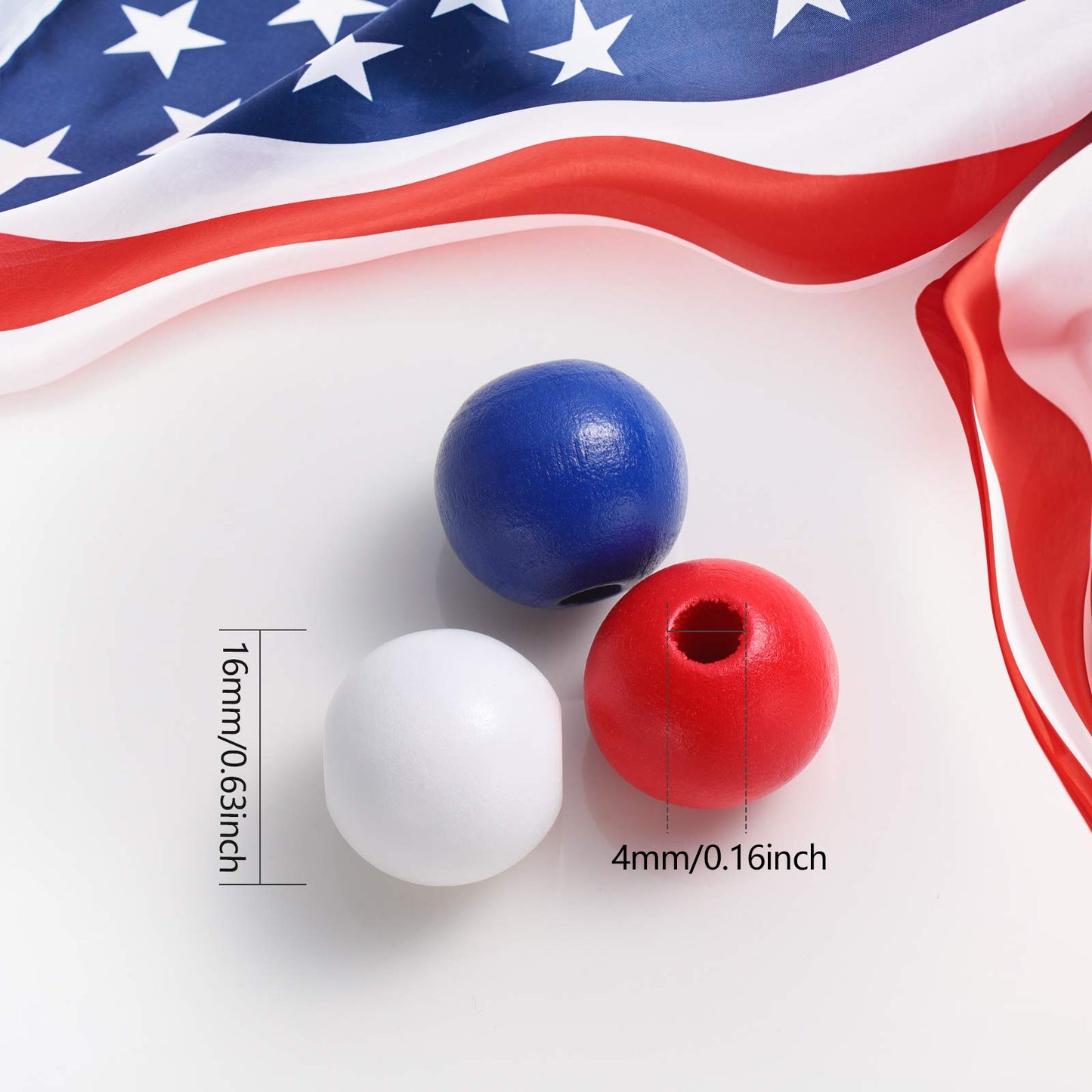WILLBOND 120 Pieces Patriotic Wooden Bead Red White Blue Beads Independence Day 4th of July Loose Craft Beads for DIY Jewelry Garland 250th Anniversary Home Decoration(16 mm,Simple Pattern)