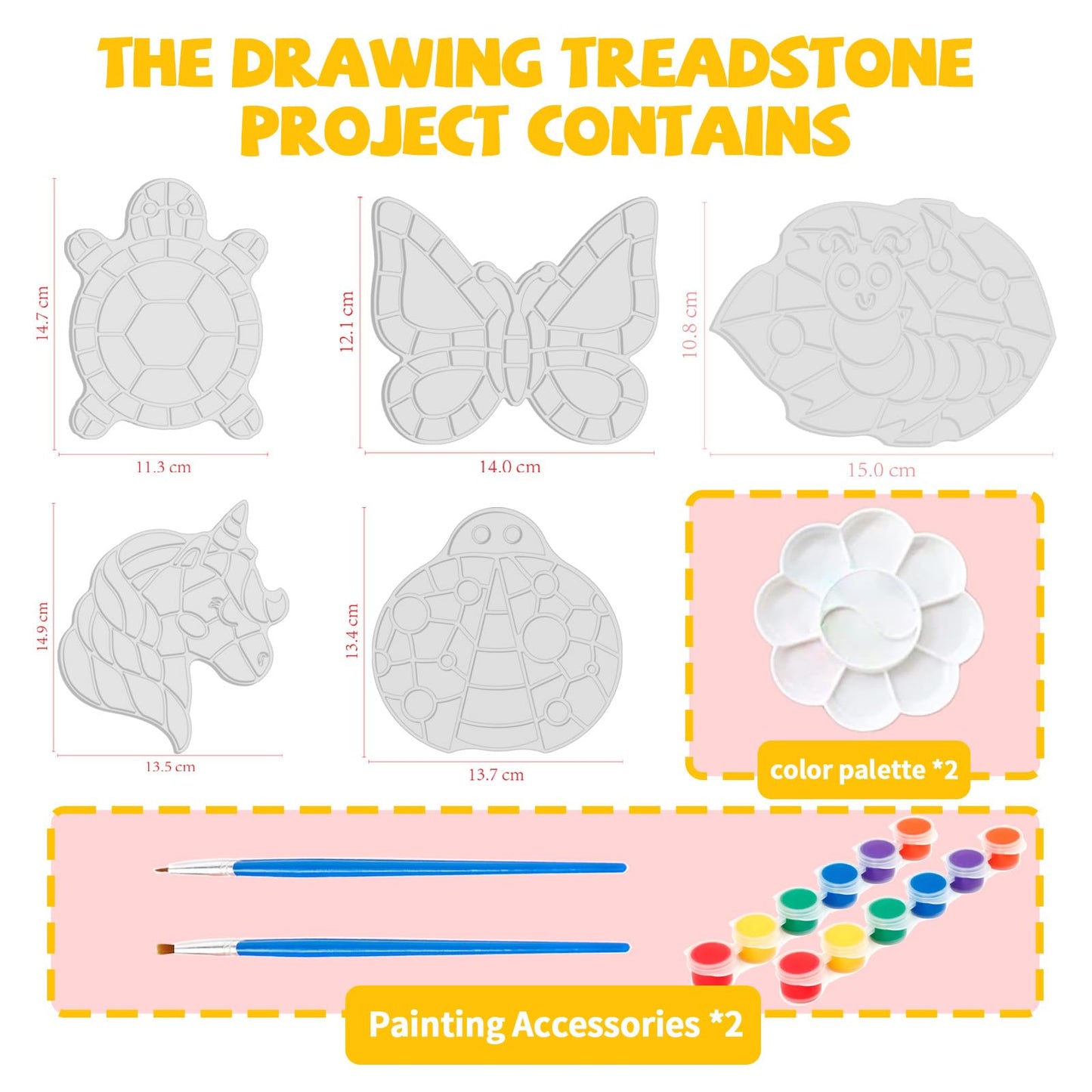 Hdsahdok Stepping Stones Painting Kit for Kids Ages 4-12 - 5 Pack Paint Your Own Garden Stones with Butterfly, Unicorn & Ladybug Designs, Outdoor Art & Craft Activity Set, Summer Craft Kit for Kids