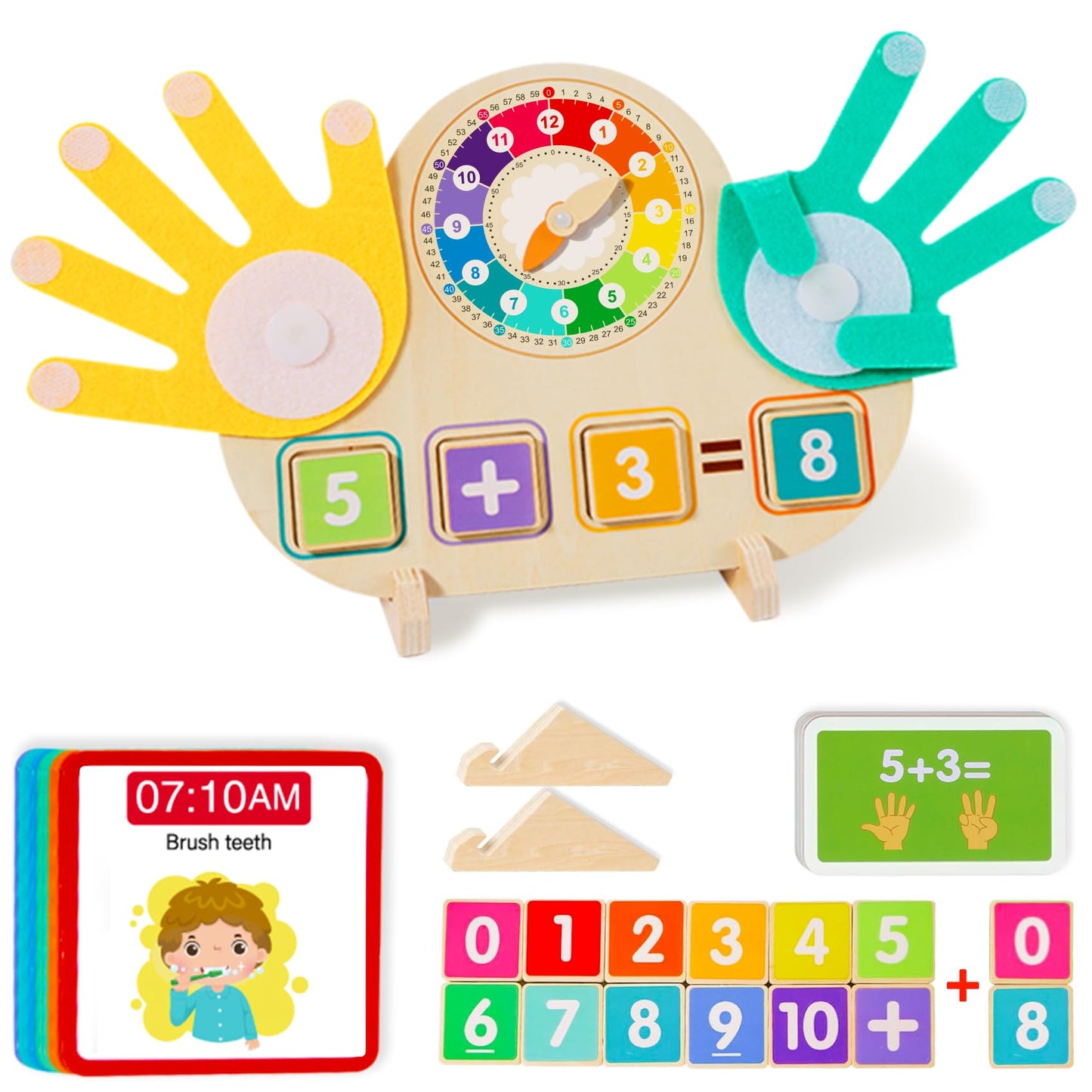 Quliwise Educational 2 in 1 Math Manipulatives Number Counting Blocks & Teaching Clock for Kids, Preschool Learning Toys for Toddlers 3-5, Montessori Toys for 3-5 Year Old Boys Girls Birthday Gifts