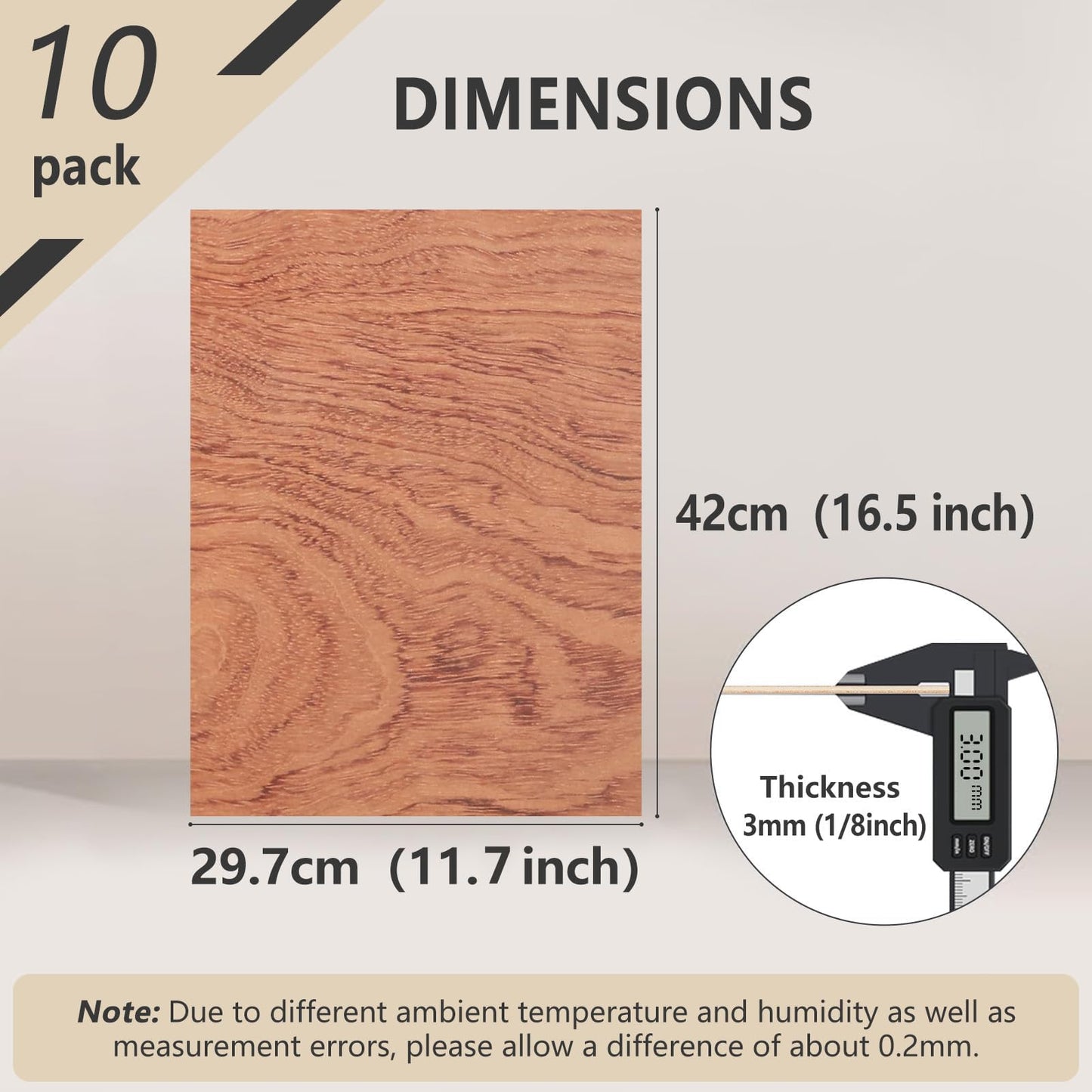 Creatorally 10 Pack Rosewood Plywood Sheets, 16.5"x11.7"x1/8" Unfinished Wood Blanks, Ideal for Laser Cutting, Engraving, DIY Crafts, Wood Burning, Sign Making & Home Decor