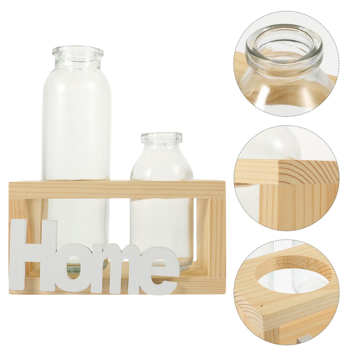 Hemobllo Glass Planter Bulb Vase with Wooden Rack, Nordic Style Hydroponic Flower Terrarium for Desktop Home Decor, Air Plant Holder Set of 2
