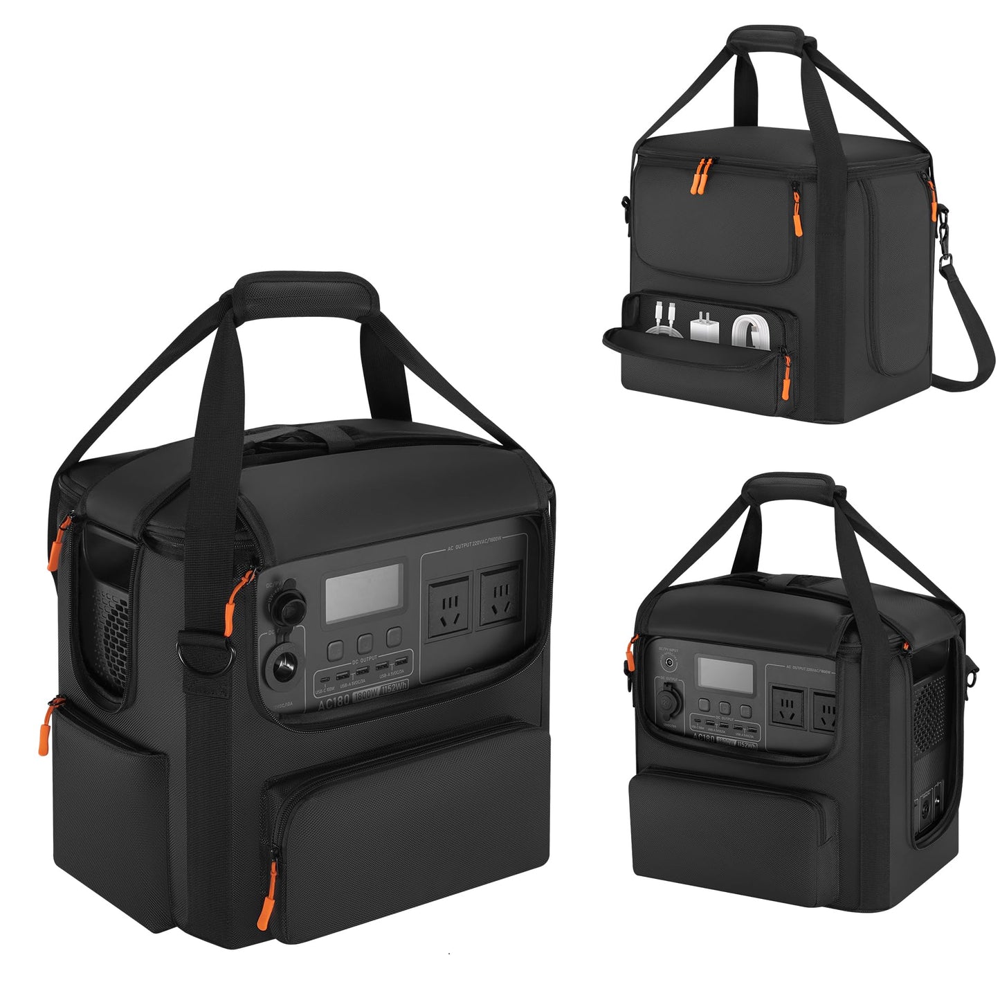 Portable Power Station Carrying Bag Compatible with BLUETTI AC180, Power Station Storage Case for Charging Cable and Accessories (BLACK, Without Retractable Handle)
