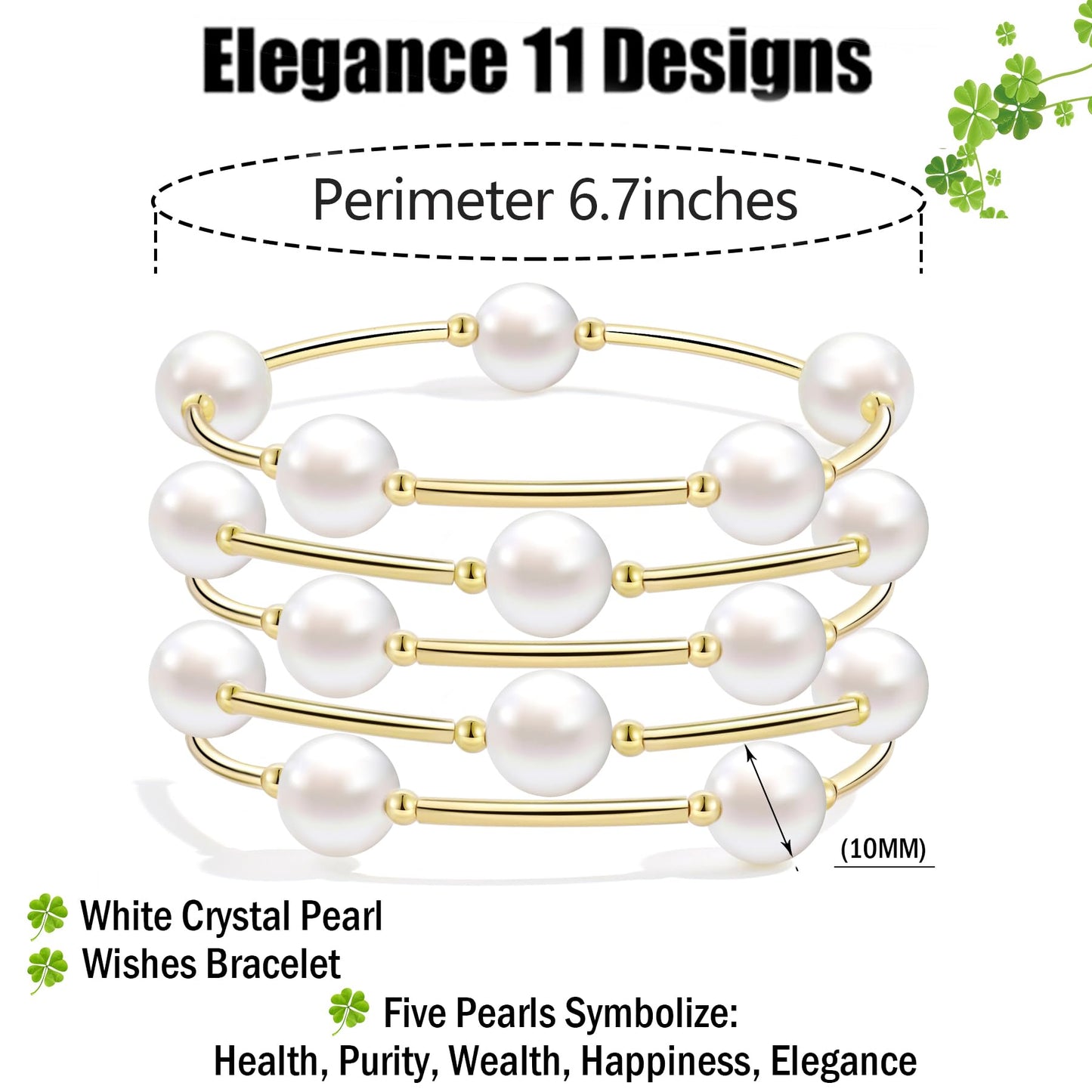 Elegance 11 designs Blessing Bracelet 10mm Crystal White Pearl Bracelet Dainty Gold Plated Tube For Women Simple Bridal Gifts For Friends And Loved