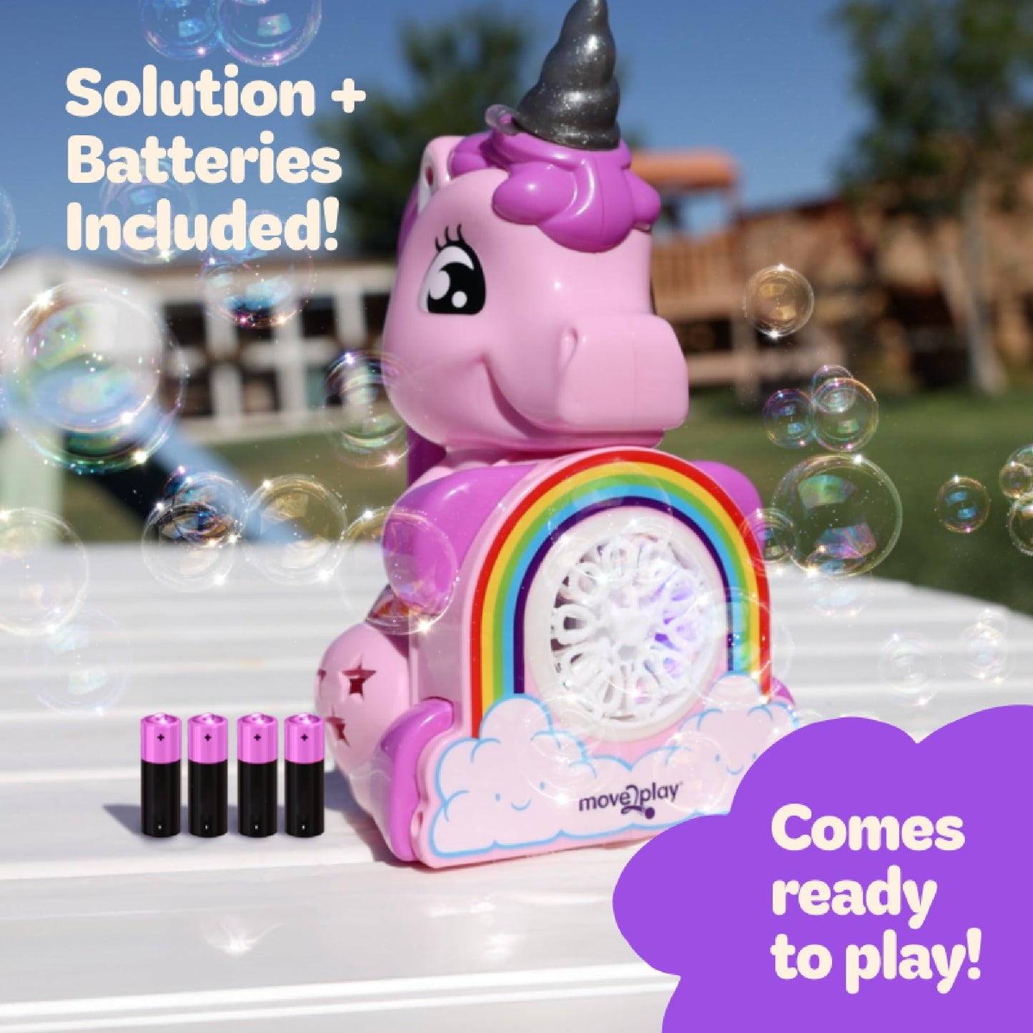 Move2Play, Unicorn Bubble Blower | Basket Stuffer | Bubble Machine | Toy for Toddlers, Boys and Girls | Indoor & Outdoor | Birthday Party | Summer Fun | Gift for Girl 1, 2, 3, 4+ Years Old