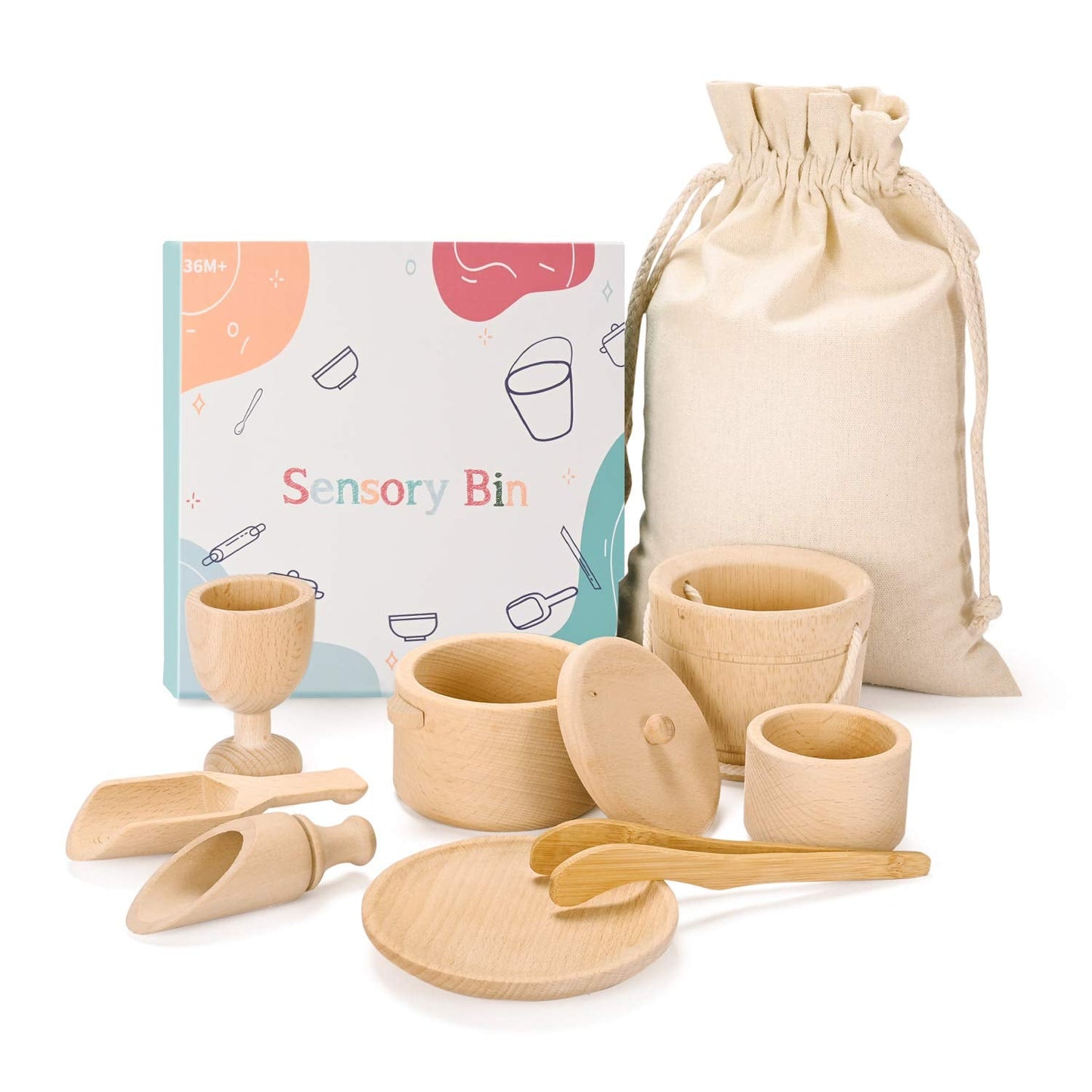 Sensory Bin Toys for Toddlers Montessori Toys, Waldorf Toys, Pretend Play Dish and Tongs- Fine Motor Learning Toys for Sensory Table Activities