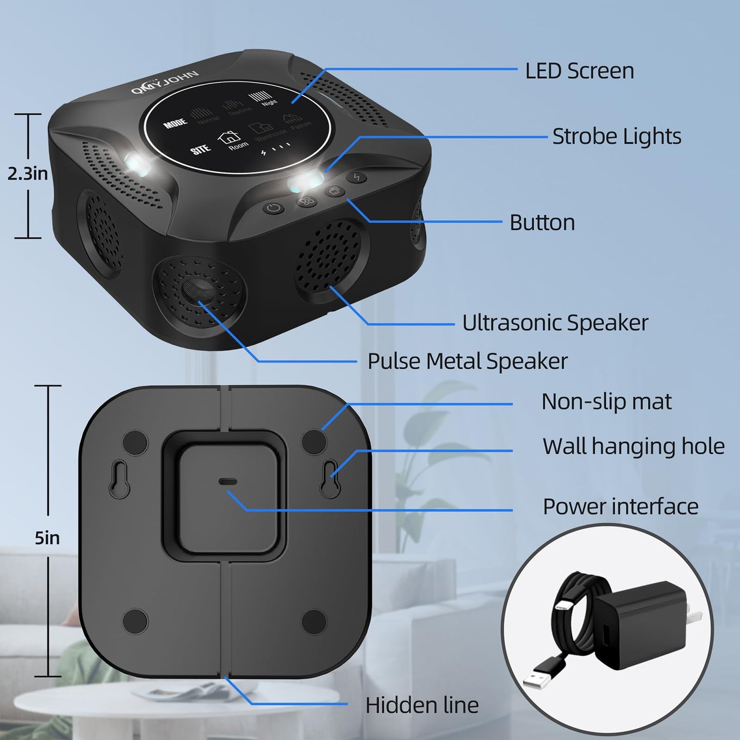 LED Display-Indoor Ultrasonic Pest Repeller Plug-in,with a LED Strobe Light,Effectively Repels Mice,Squirrels,Squirrel Repellent for House,Suitable for Attics,Garages,RVs,etc.
