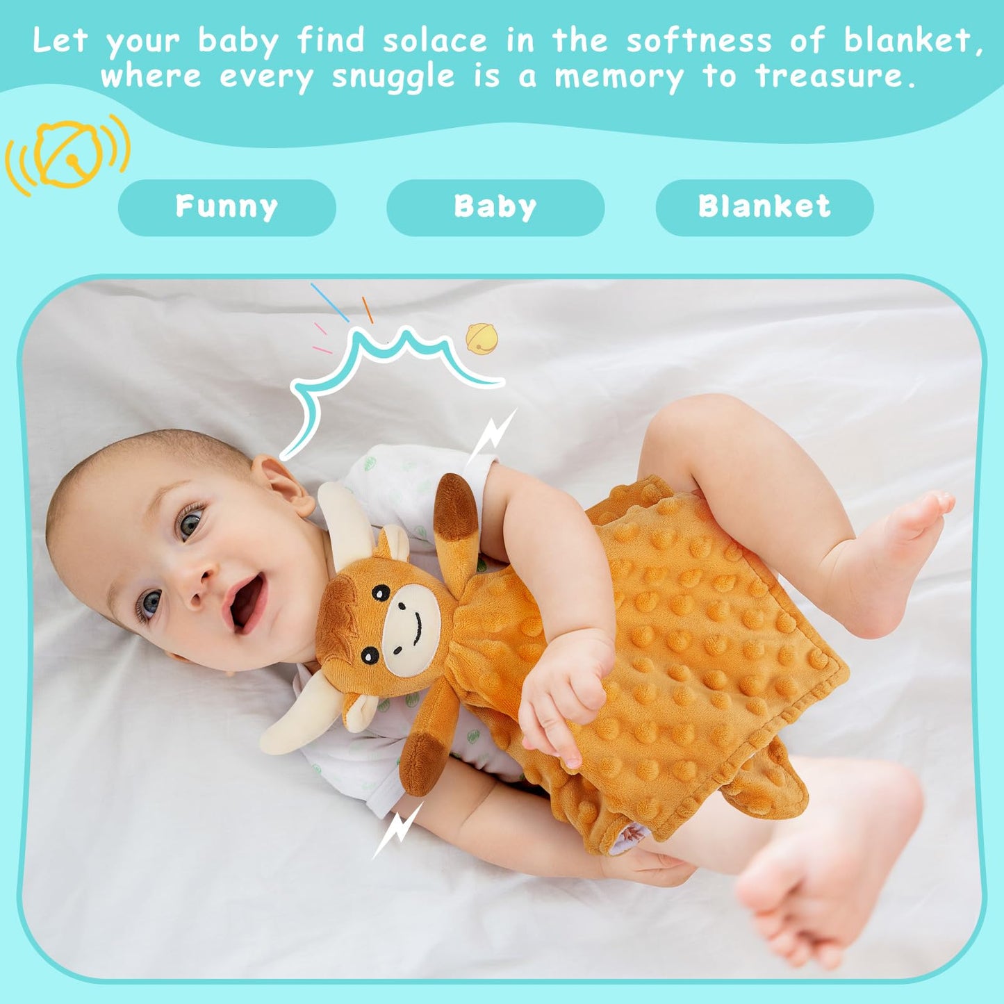 Sprinqdawin Loveys for Babies,Soft Baby Security Blanket for Newborn Infant Toddler Snuggle Toy Stuffed Animal,Lovey Highland Cow Security Blankets Baby Unisex for Gifts(Highland Cow,12.2in)