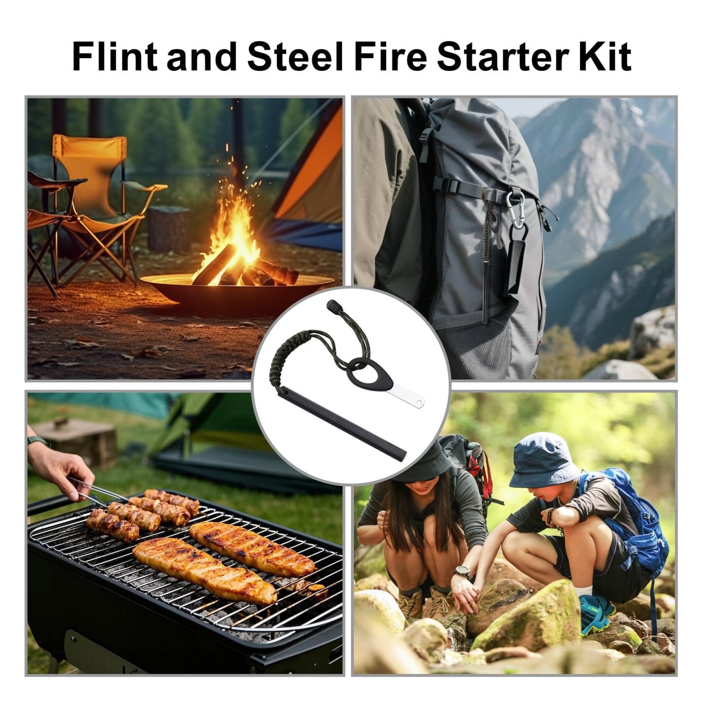 Flint and Steel Fire Starter Kit, 6-inch x 1/2-inch Ferro Rod with Paracord Lanyard Handle and New Striker, Thick Fire Steel up to 20,000 Strikes, Emergency Survival Tool for Hiking and Camping (2)