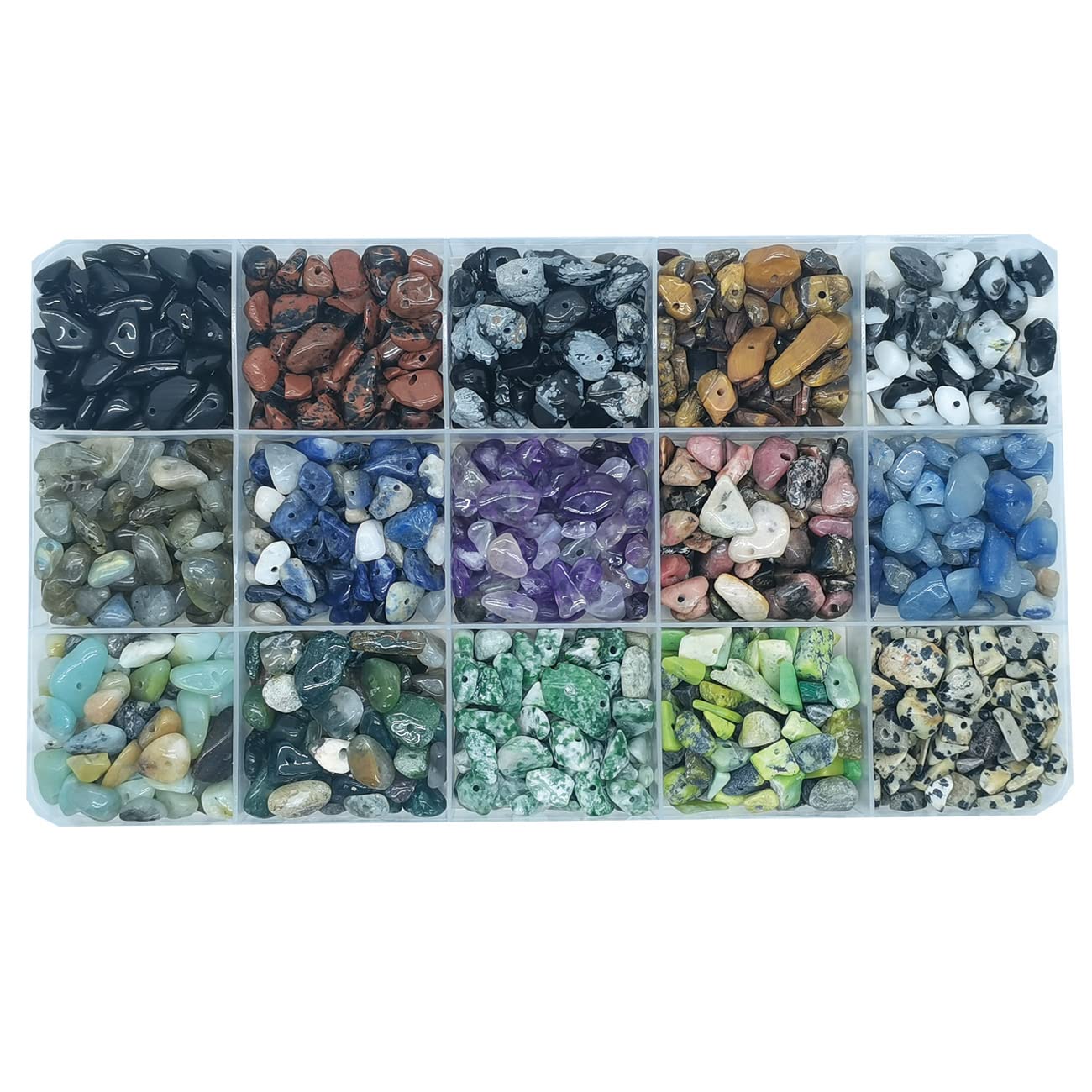 Maonewque Gemstone Chips Beads DIY Jewelry Making, Healing Engry Crystals Polishing Crushed Irregular Shaped Beads with Box(15 Material-3)