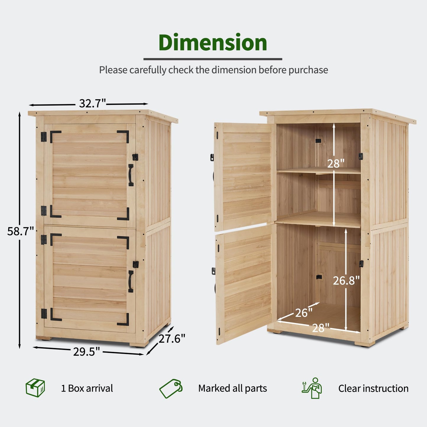 MCombo 30" Deep Wood Sheds & Outdoor Storage, Outside Garden Tool Cabinet Shed with Removable Shelf, Outdoor Storage Cabinet Shed Waterproof for Patio 0786 (Natural)