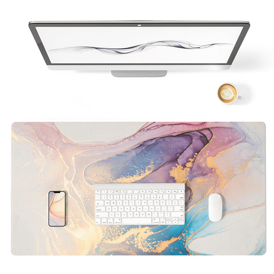 Colorful Star Waterproof Blue Purple Marble Desk Pad, Leather Desk Mat Large Keyboard and Gaming Mouse Pads for Office, Non-Slip Writing Pad Desk Accessories for Women Men 31.5"x15.7"