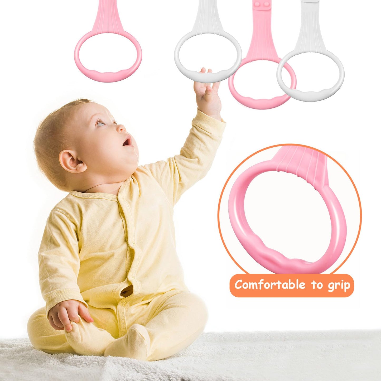Baby Pull Up Rings for Playpen, Playpen Grippers and Assist Handles for Toddler Walking Training, Crib Standing Rings for Infant Playard, Nursery Accessories for Boy Girl, 4 Pcs