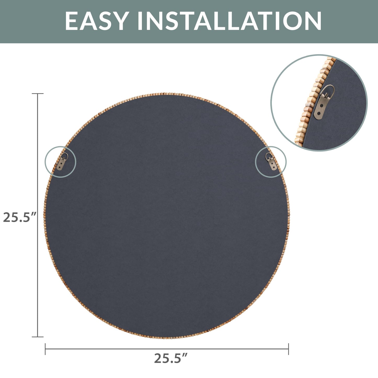 Barnyard Designs Round Rattan Wall Mirror, Natural Tan Woven Rattan Frame, Indoor Decorative Mirror for Bedroom Living Room Entryway (25.5", Round)