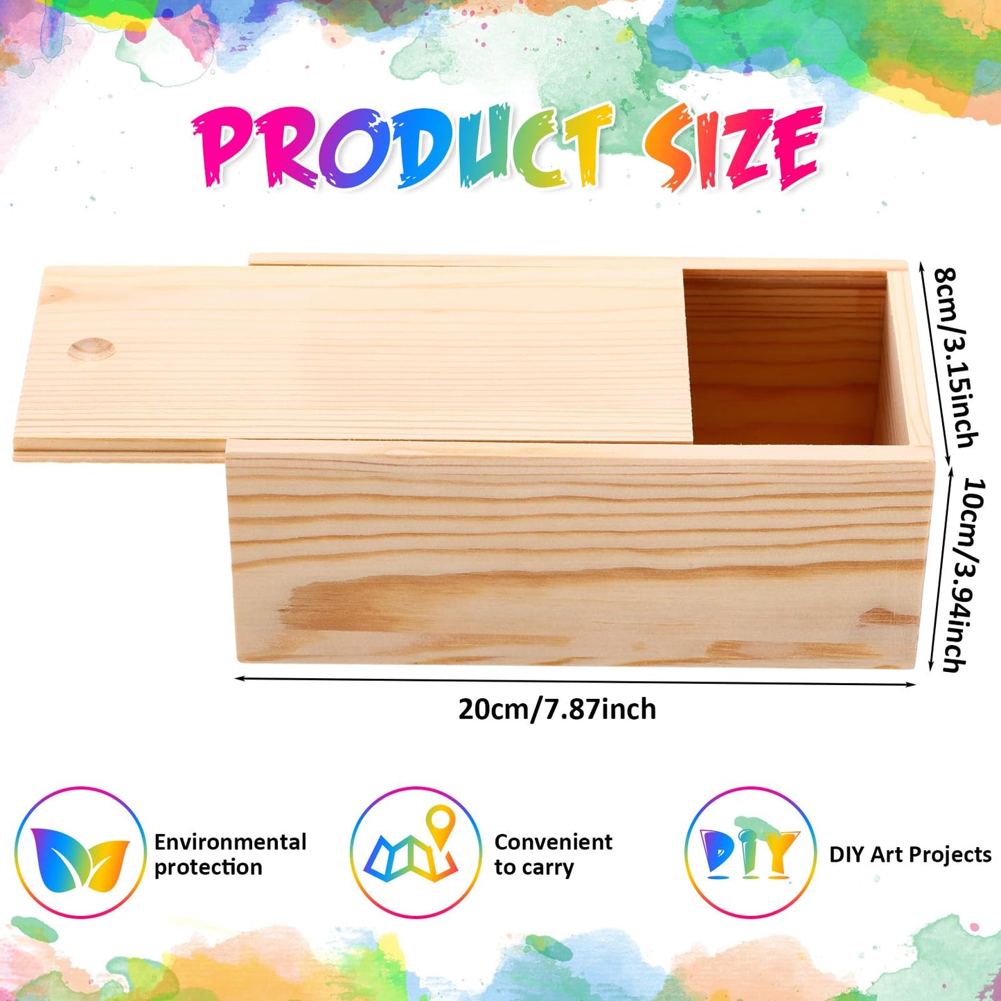 Suzile 6 Pcs Unfinished Wood Boxes with Slide Lid, 7.87 x 3.94 x 3.15 Inches Rectangle Wooden Small Gift Box for Craft DIY Jewelry Bead Organizer(Wood Color)