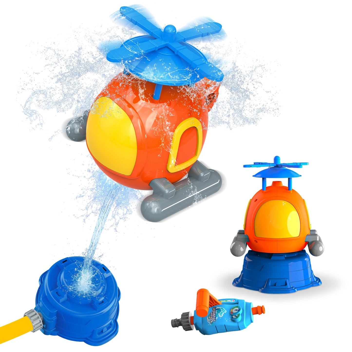 Helicopter Water Sprinkler for Kids Outdoor Play 4-12, Summer Outside Backyard Spinning Splashing Fun Sprinklers Toys-Sprays Up to 4-6ft High, Helicopter Launcher Outdoor Water Fun Toys for Kids
