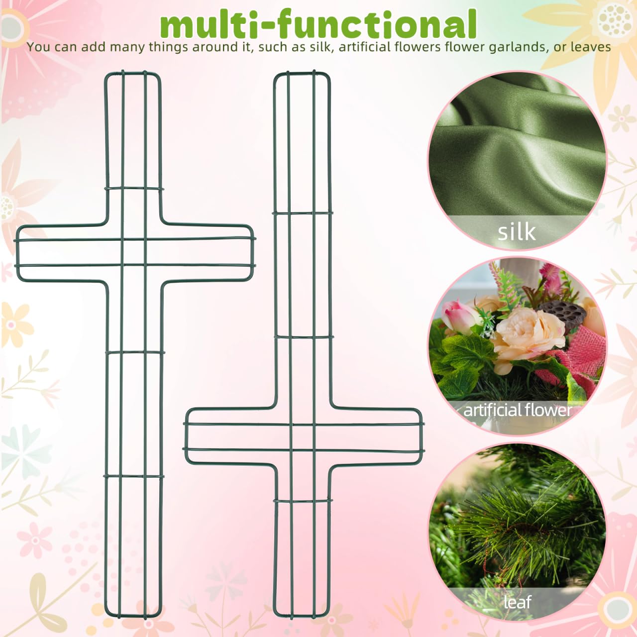 MAGICLULU 3pcs Cross Metal Wreath Frame, 15.7in Wire Floral Form for Easter Church Wall Art, Flower Holder for Holiday DIY Crafting Decoration, Christian Religious Church, Outside Hanging Decor
