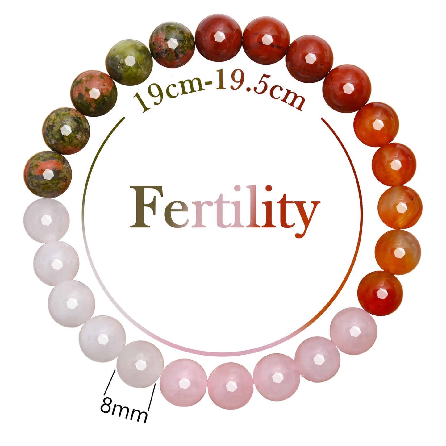 BONNY BOXX Mixed 8mm Natural Stone Bracelet for Fertility, Handmade Stretch Pink Quartz Red Jasper Bracelet Adjustable Crystal Healing Jewelry for Unisex Spiritual Gift