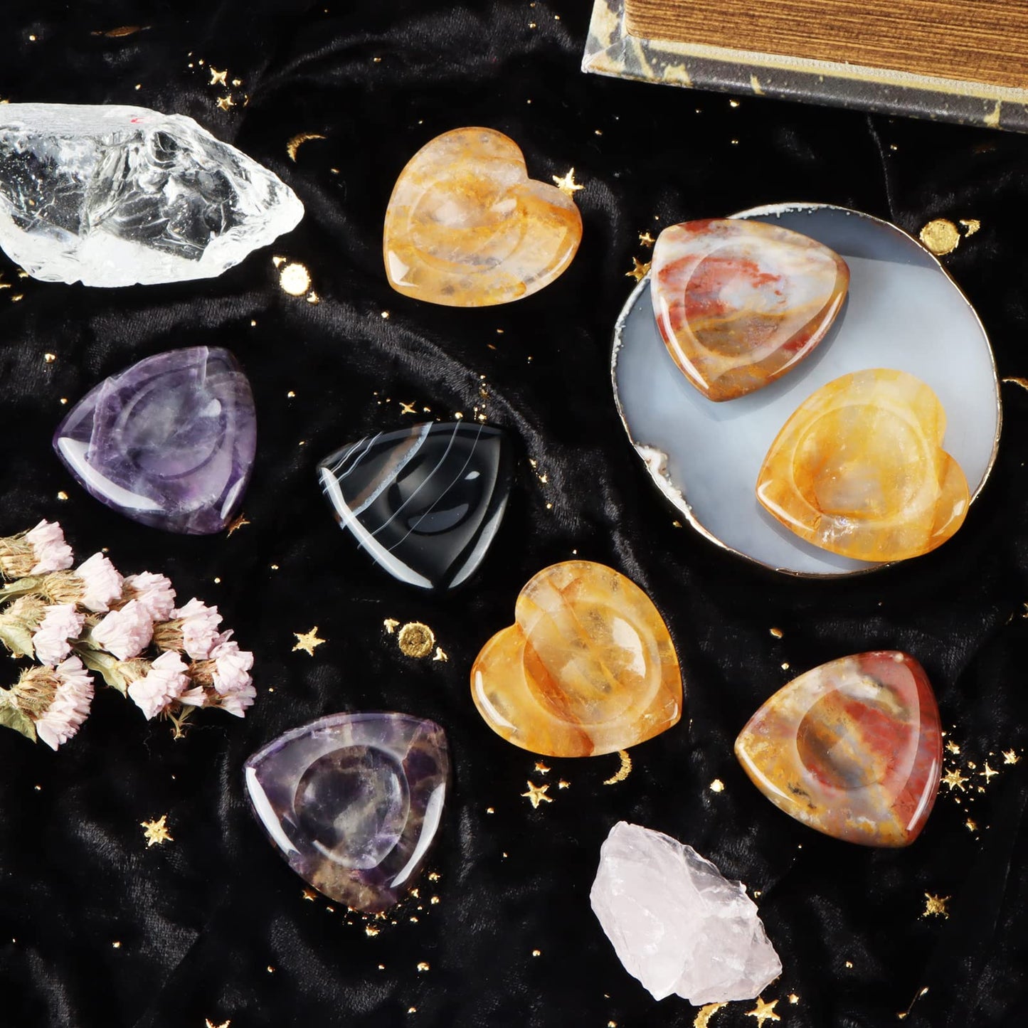 LEADGEM Citrine Heart Worry Stone Citrine Crystals Heart Shaped Thumb Stone Palm Love Citrine Gemstone Stones with Gifts Box 1.7”