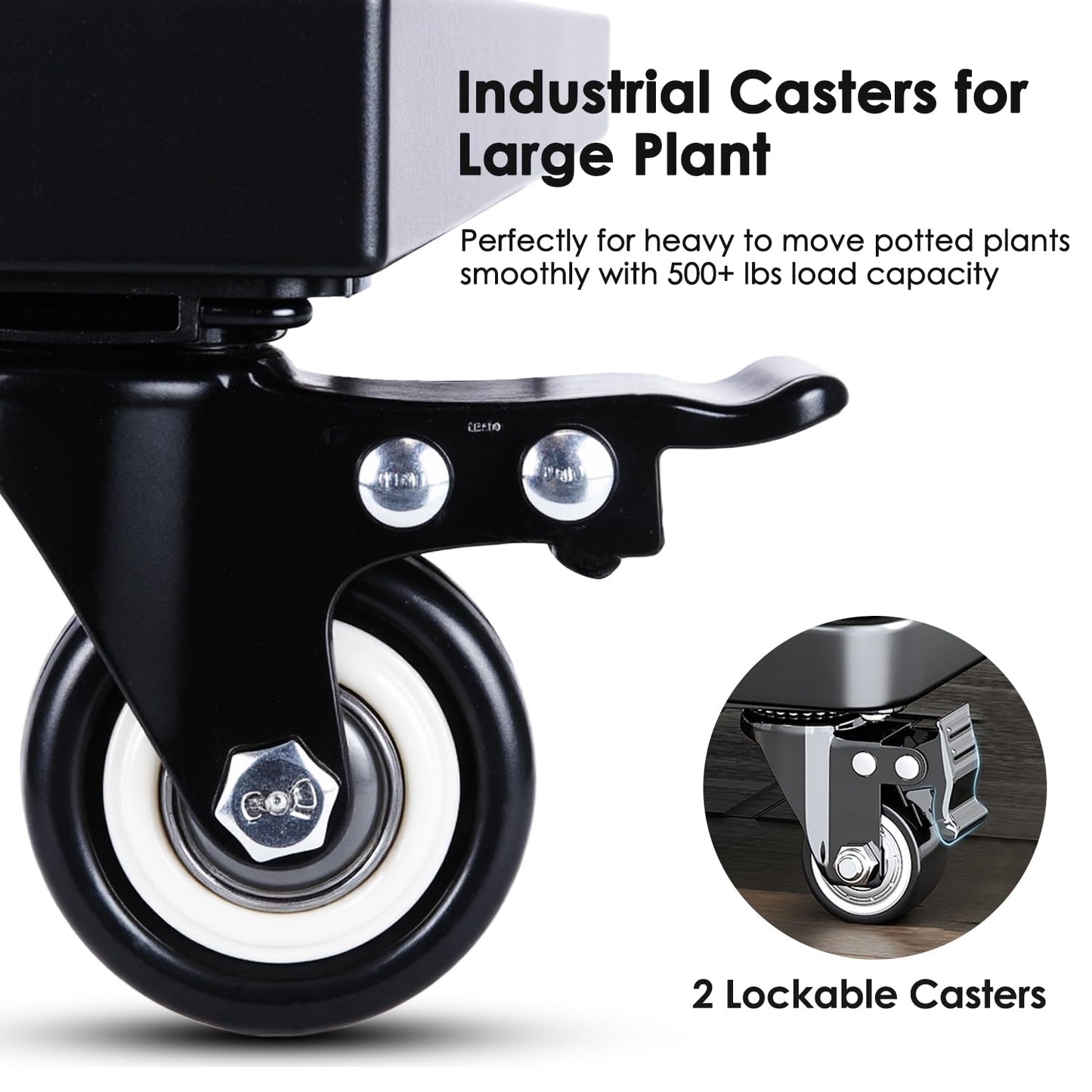 Hongsane 18" Square Plant Stand with Wheels Heavy Duty,Large Metal Plant Caddy Indoor Outdoor Use,Rolling Plant Dolly with Industrial Casters,Rust-Proof Black Plant Tray for Large Planters Pots,2-Pack