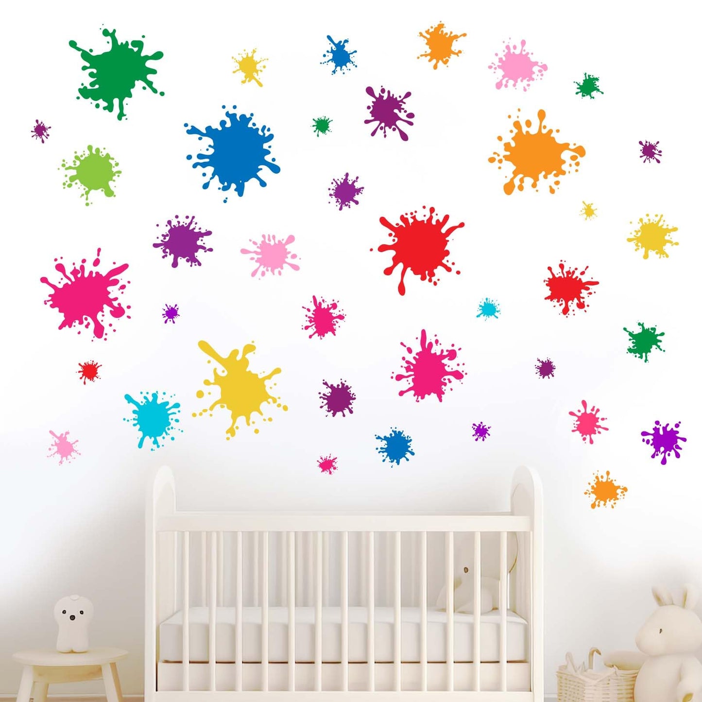 Amimagen 38pcs Colorful Paint Splatter Wall Decals - Graffiti Painting Splotches Wall Stickers - Nursery Kids Baby Girls Boys Room Daycare Kindergarten Playroom Classroom Wall Decor