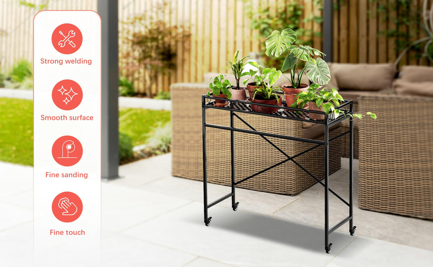 Zhongma 1 Tier Window Height Sturdy Metal Plant Stand with Wheels, 40.5x16x40.4 in High, Heavy Duty Succulent Shelf for Home Indoor and Outdoor, 220 LBS Capacity & Heavy Duty Construction