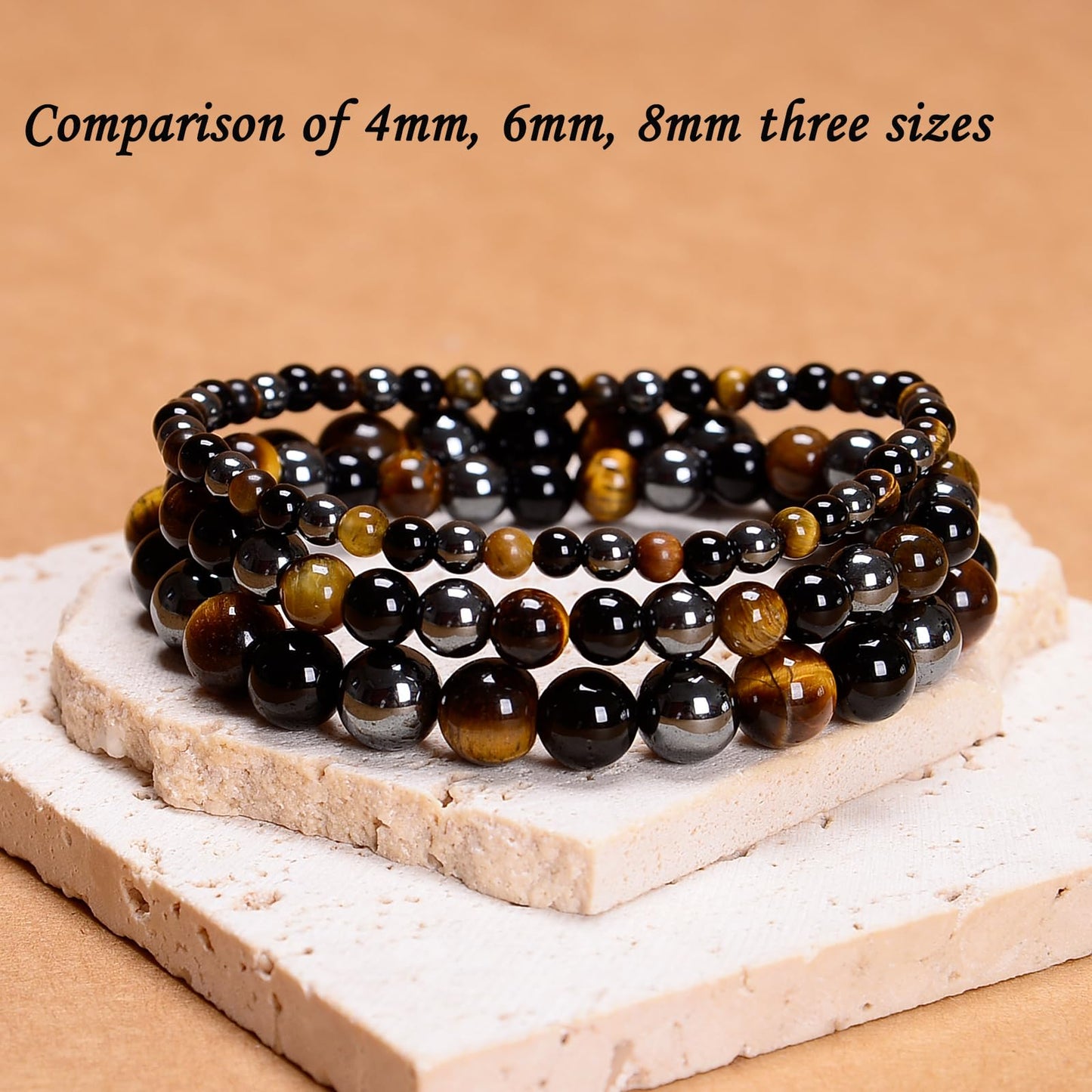 CHCCOYE 6mm Natural Healing Gemstone Bracelet Handmade Yoga Stretch Elastic Bracelet Stress Relief Crystal Jewelry for Men and Women (6mm,Triple Protection)