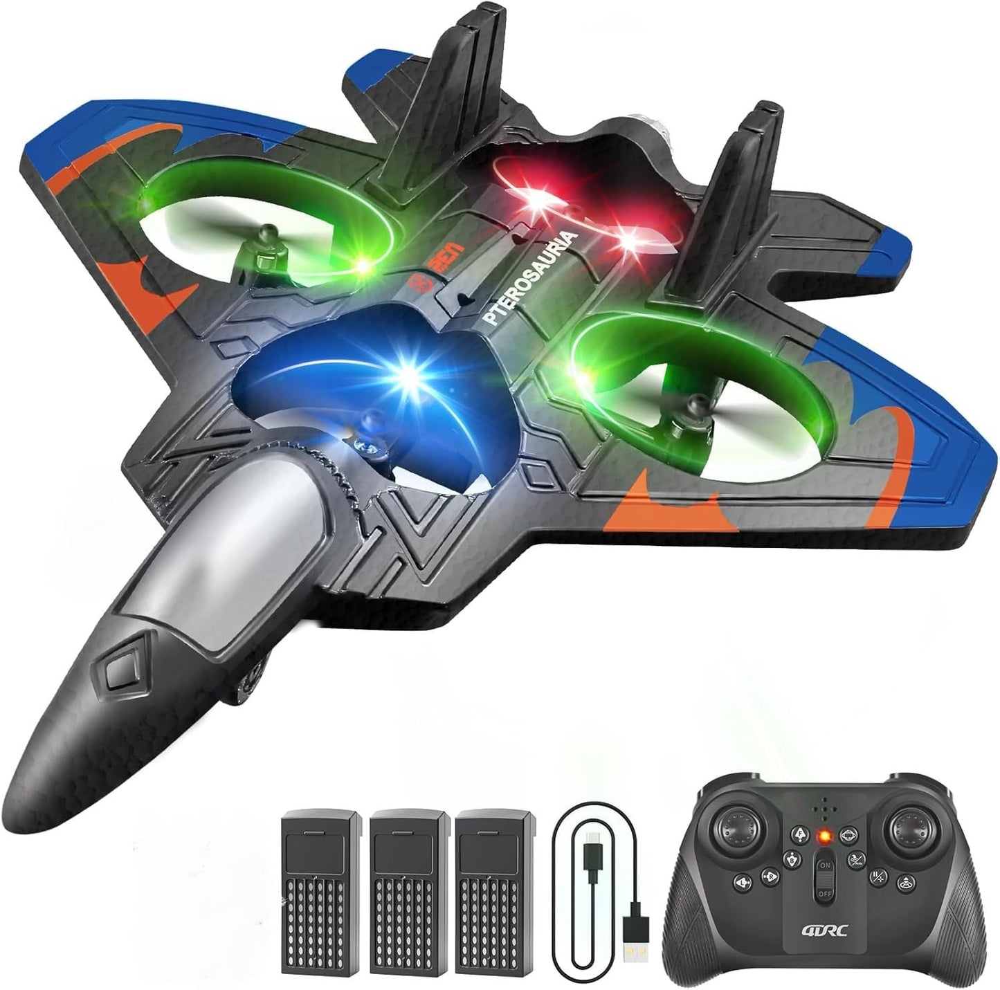 4DRC V32 Foam RC Planes with 3 Batteries, Remote Control Airplanes for Kids Adults 8-16, RC Drone Airplane Helicopter Jet with Light, 360° Flip, Stunt Roll, Airplane Toy Gifts for Kids Boys Adults