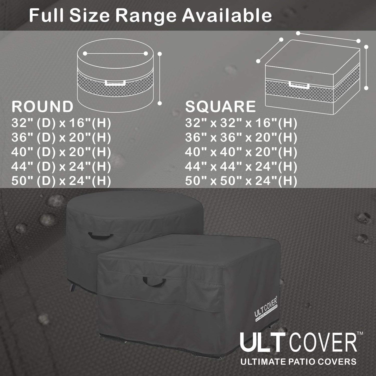 ULTCOVER Patio Fire Pit Table Cover Square 44 inch Outdoor Waterproof Fire Bowl Cover, Black