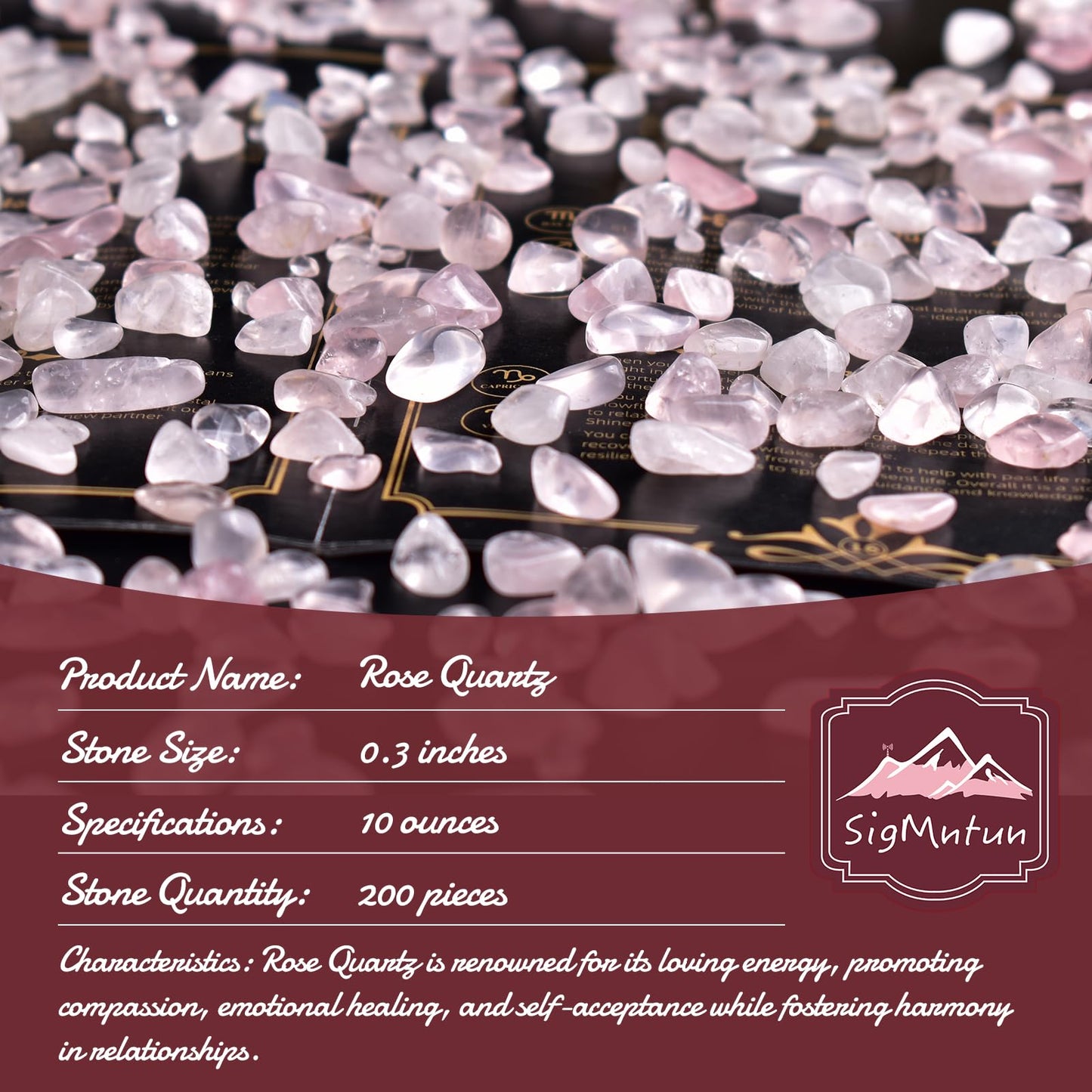 SigMntun Polished Rose Quartz Crystal Chips 200 Pcs - 0.3" 10 oz Tumbled Stone Chips Crushed Sea Glass Stones Healing Reiki Crystal Jewelry Making Home Decoration