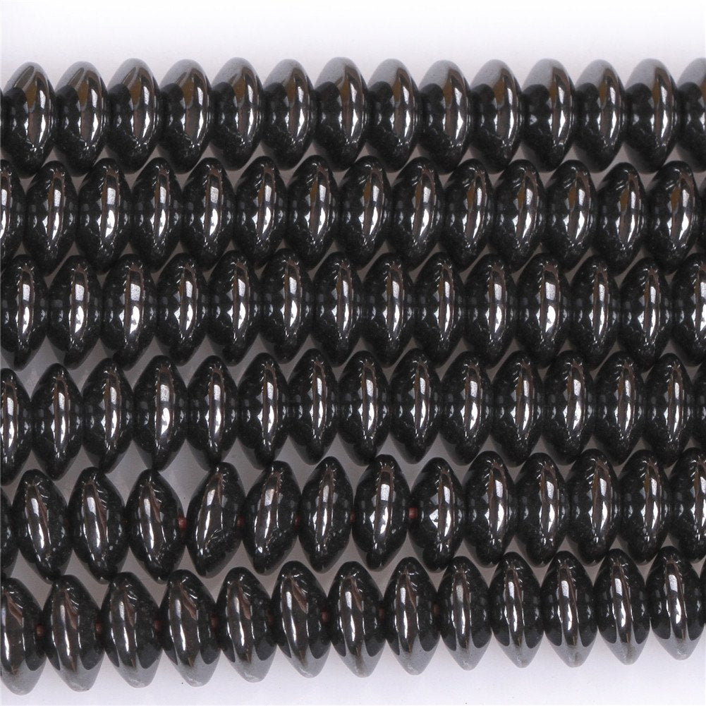HAAMIIQII 180pcs 6mm Natural Black Hematite Loose Gemstone Beads Rondelle Shape Spacer Stone Beads for Jewelry Making DIY Bracelets Necklaces Crafting