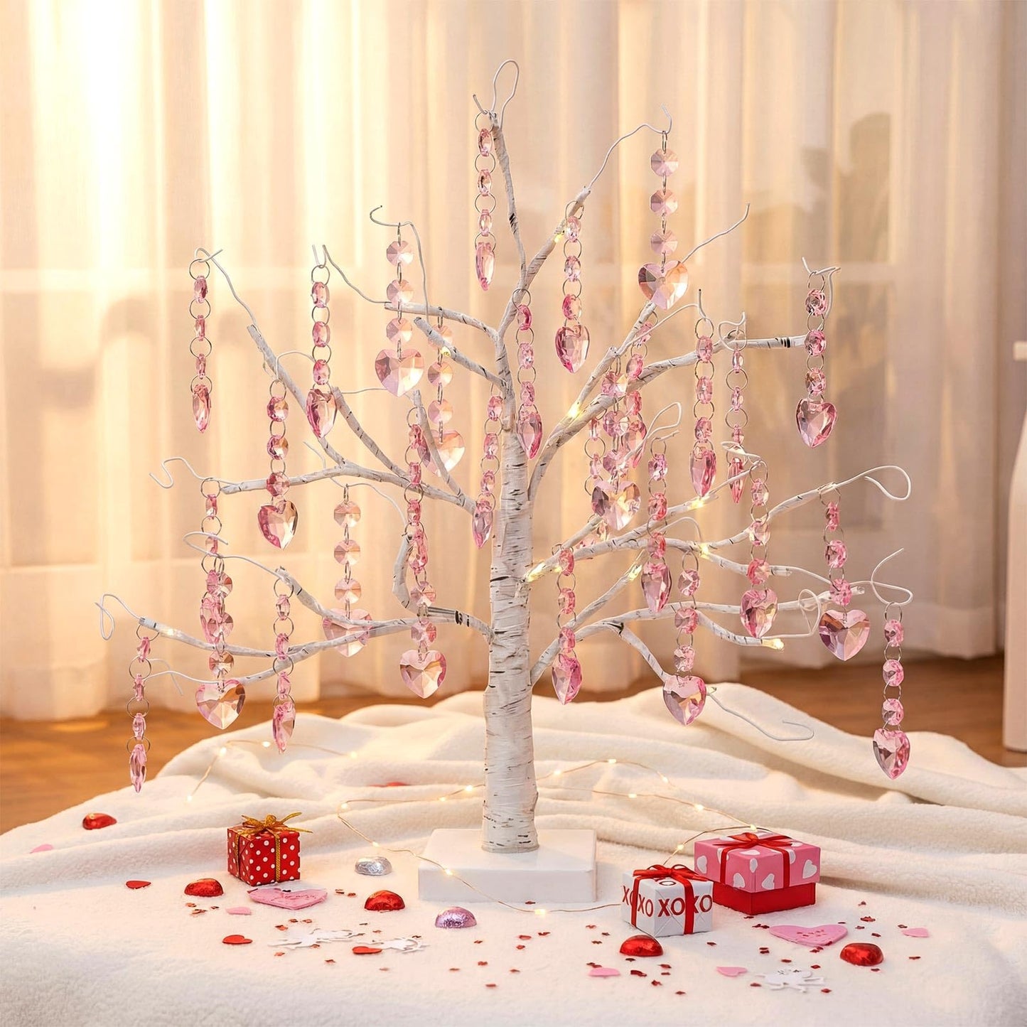 Briwooody Pink Heart Ornament Chandelier Decoration Hanging Crystal Decoration Heart Crystal Suncatcher for Mother's Day Hallway Wedding Window Tree