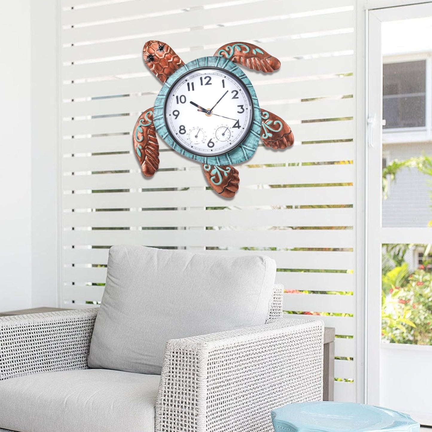 MUMTOP Turtle Outdoor Clock Waterproof, 12.6 Inch Outside Wall Clock with Thermometer Combo for Patio Pool Garden Home Decor