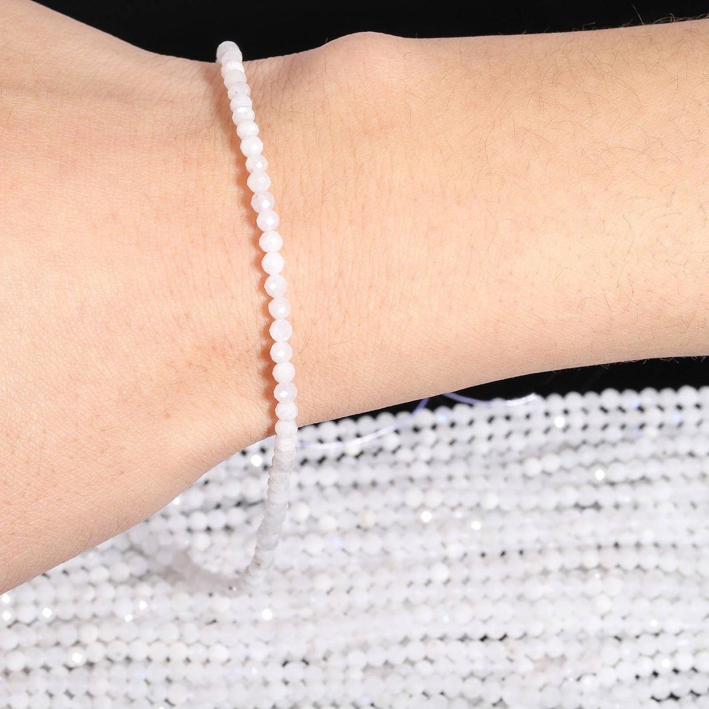 Song Xi 120pcs 3mm Natural White Moonstone Gemstone Beads Faceted Round Loose Stone Beads for Jewelry Making (1 Strand)