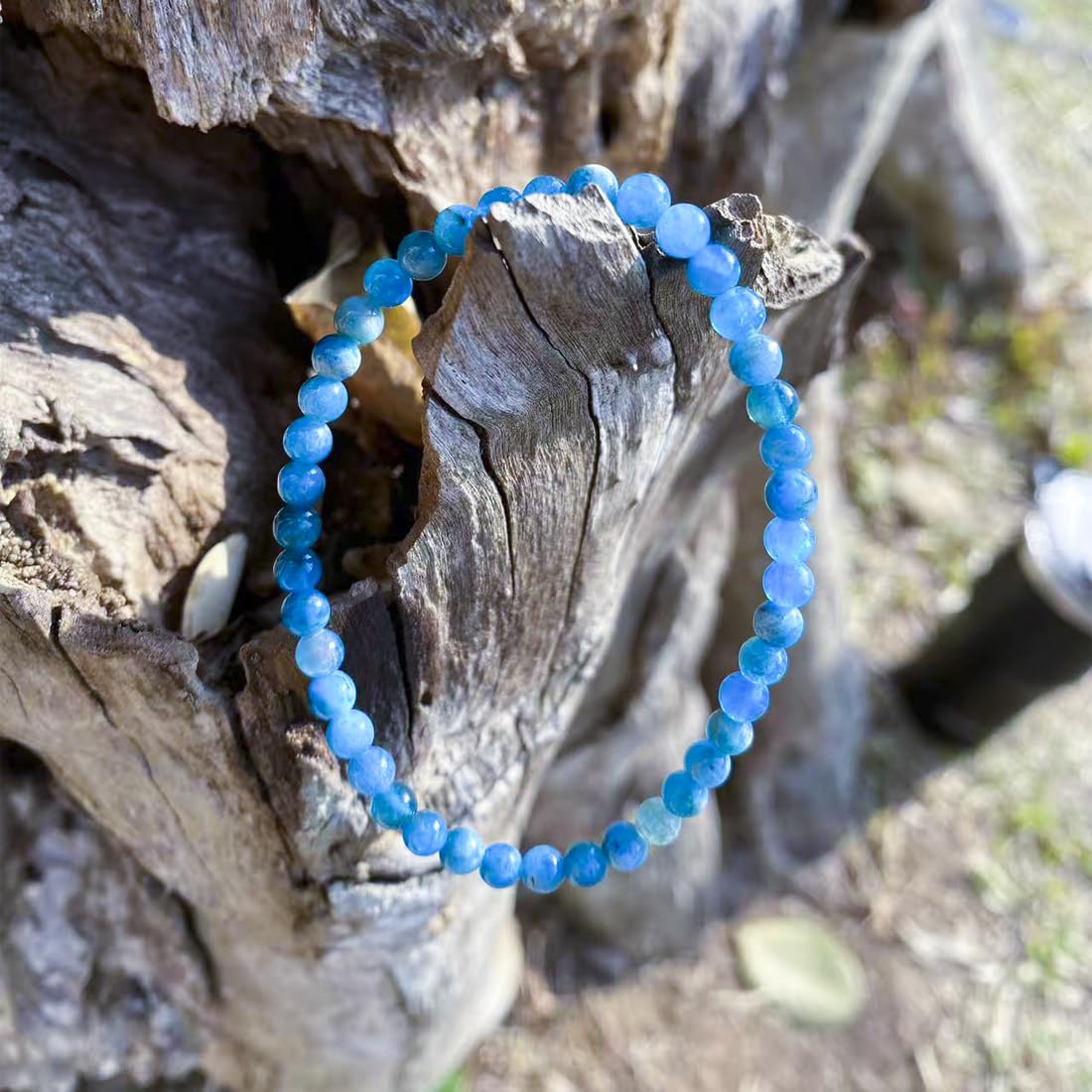 4MM Blue Apatite Bracelet for Unisex | Natural Third Eye & Throat Chakra Crystal Stone for Future, Feng Shui, Meditation, Divination, Amulets | Anxiety Stress Relief | fits for small wrist size