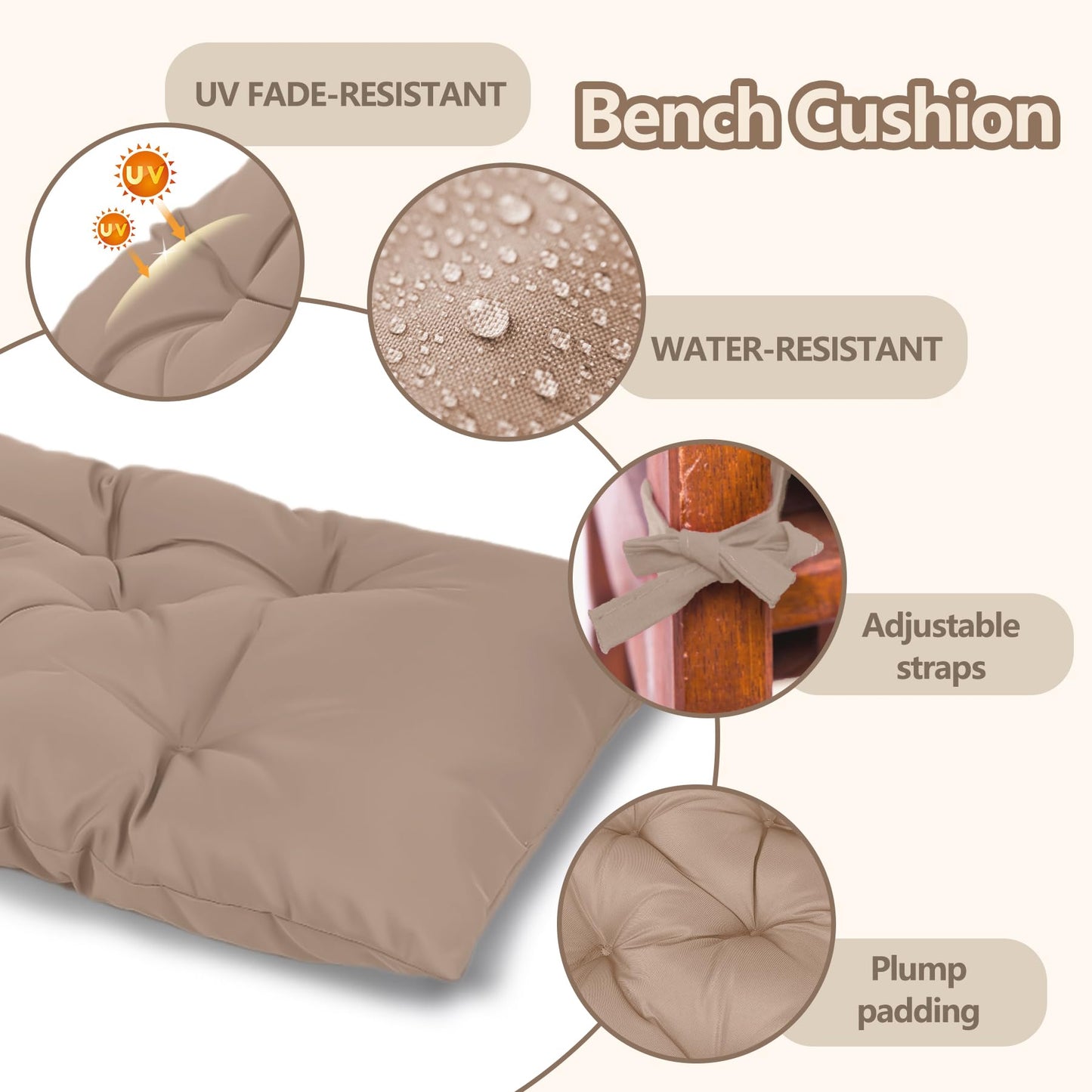 Yddsky 59 inch Indoor/Outdoor Bench Cushion, Swing Cushion,2/3 seat Thick Outdoor Garden Bench Seat Cushion Backrest Waterproof Bench Pad (59 X 19.6 in Kihaki)