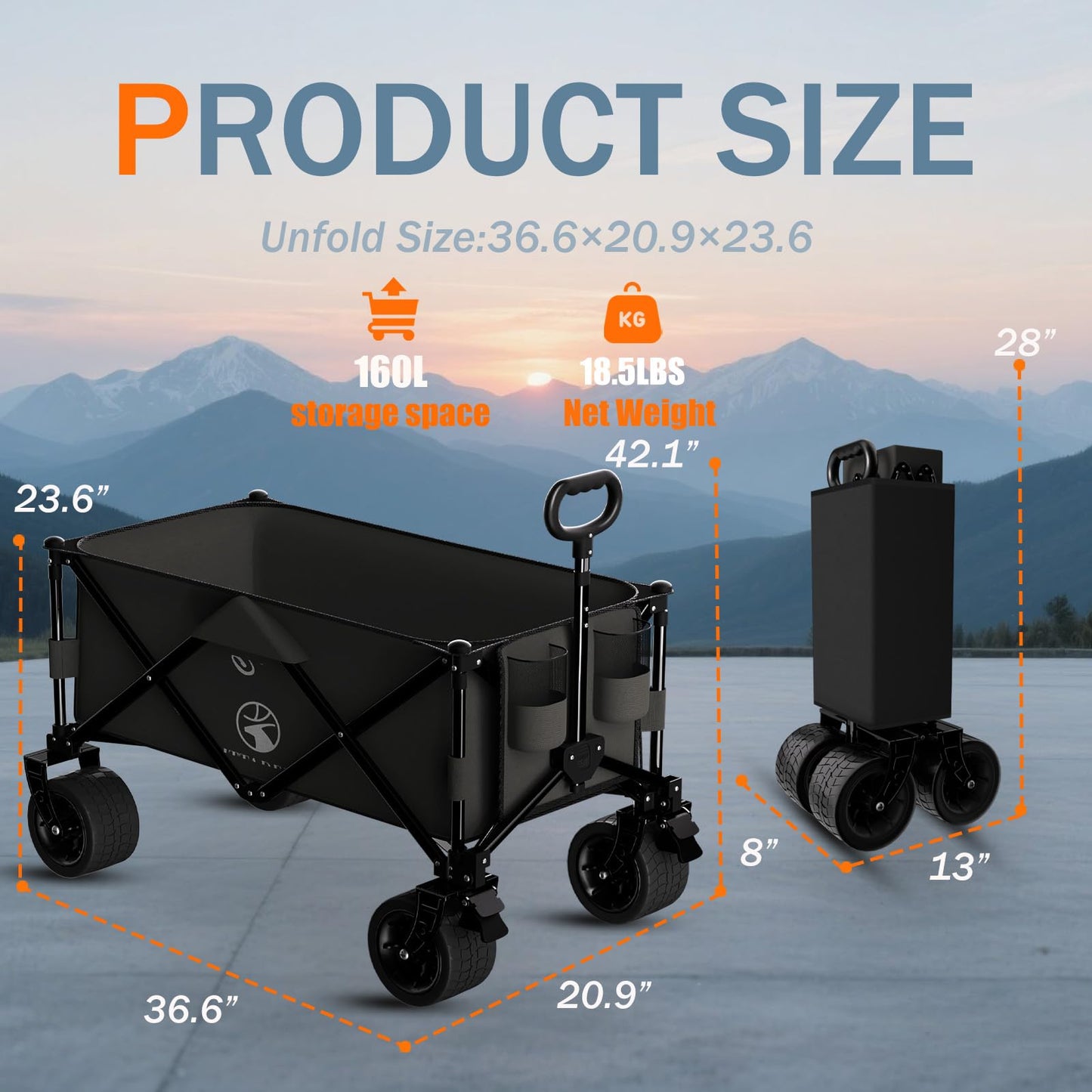 Littadeer Wagons carts Foldable with Silent All-Terrain Wheels, Collapsible Heavy Duty Beach Wagon with Cup Holders and Brakes, Large Foldable Wagon for Camping,Garden,Shopping,Sports Black