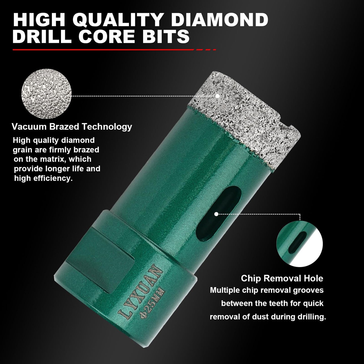 14PCS Diamond Core Drill Bits Set,6/6/8/19/25/35/51/75/100mm Tile Hole Saw+20mm Finger Bit+50mm Chamfer Bit+Hex Adapter for Porcelain Tile Ceramic Marble Granite