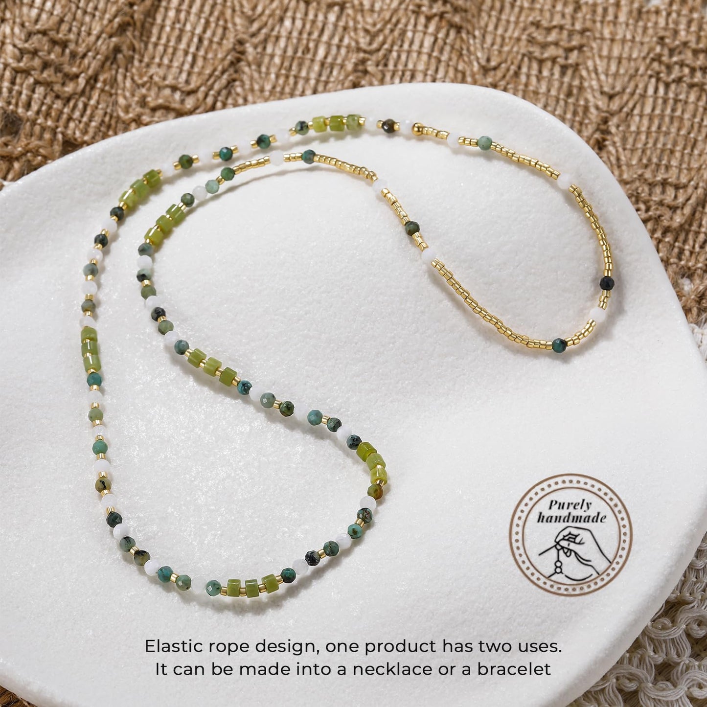 POMODA Beaded Bracelets Stack for Women Small Beaded Stretch Stone Bracelets Stackable Gemstone Crystal Dainty Boho 14K Gold Plated Beads Anklets Necklace Summer Jewelry for Women