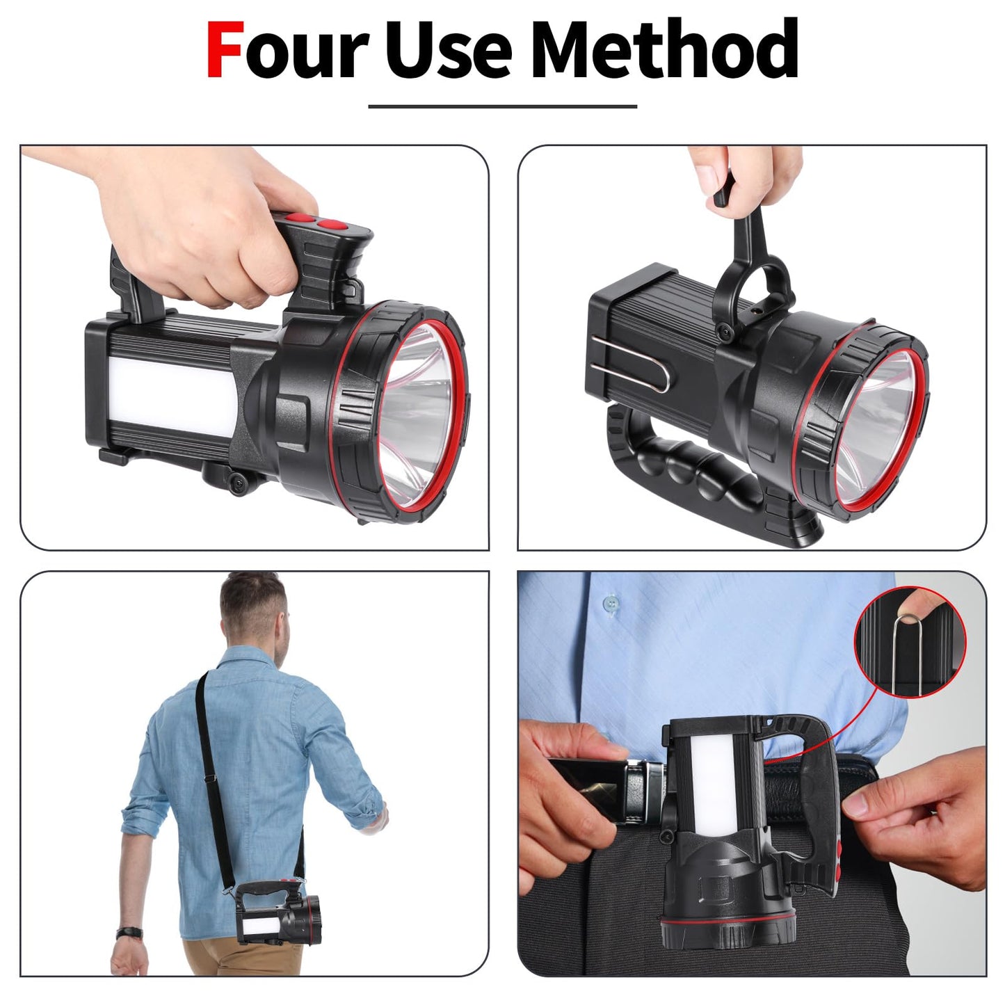 Vanvale Superbright LED Handheld Searchlight Tactical Waterproof Spotlight High Power Rechargeable Flashlights with Side Light USB Power Charger (White Light)