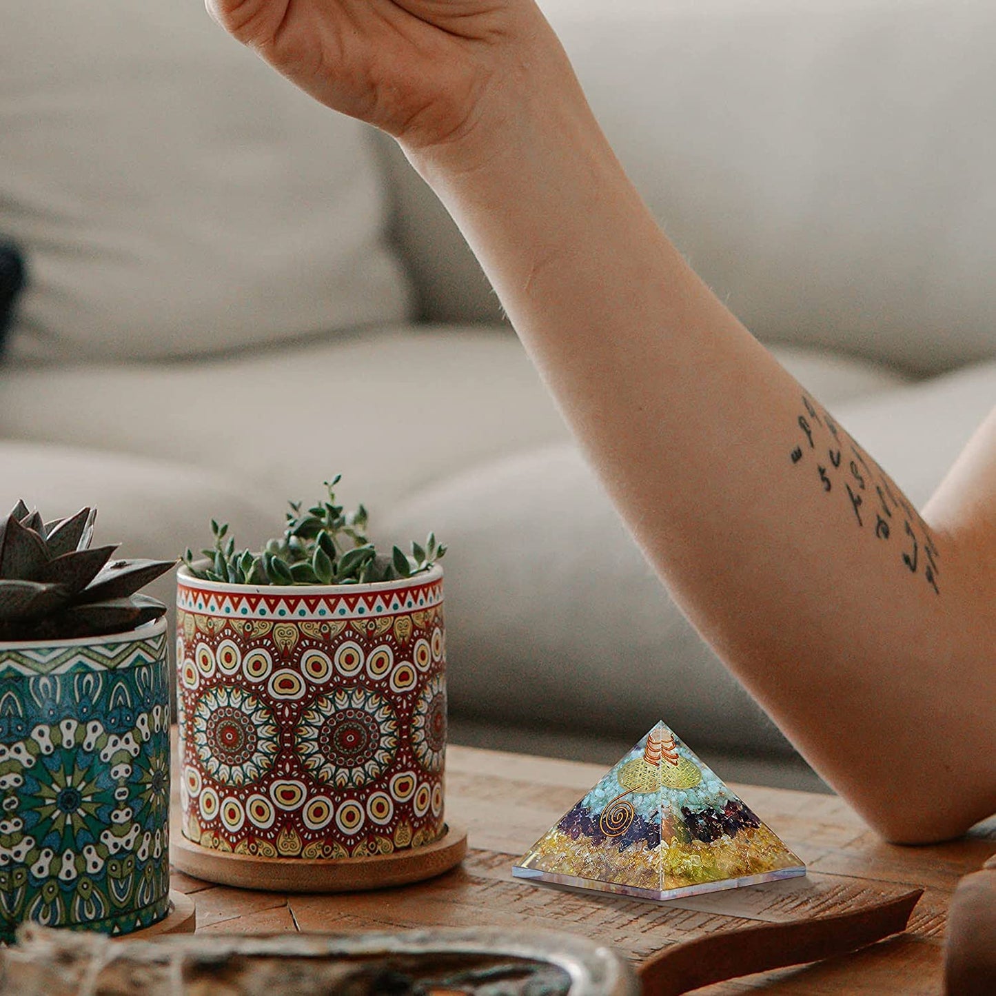Triple Money Orgonite Pyramid Attract Wealth and Prosperity- Crystals Pyramid for Positive Energy And Meditation Yoga Positive Energy Crystal That Promotes Wealth, Prosperity and attracts Success