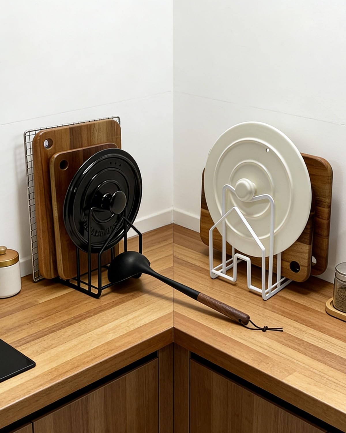 SUNFICON 2 Pack Cutting Board Racks Holders Pot Pan Lids Holders Chopping Board Organizers Thin Bakeware Trays Dry Display Stands Kitchen Countertop Cabinet Office Black