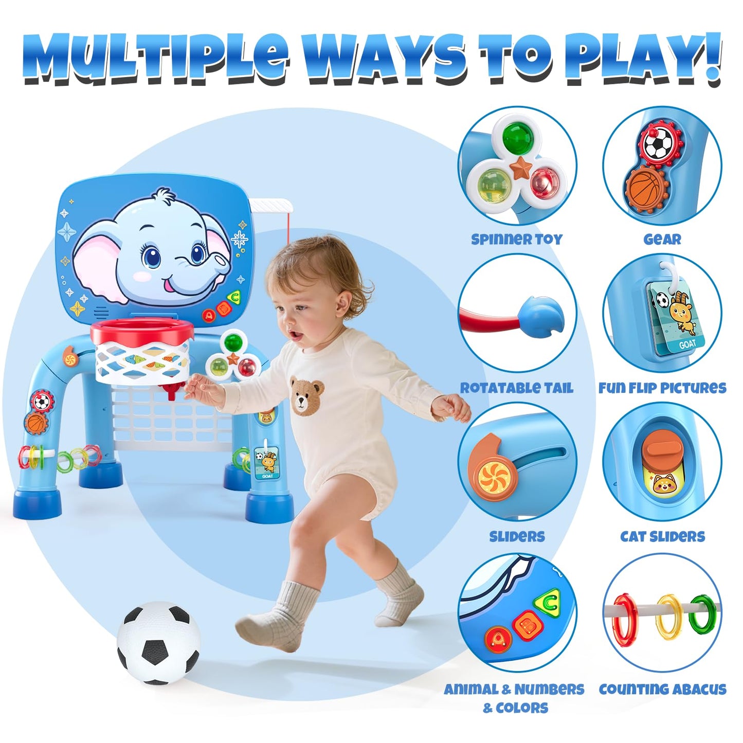 Wee Wonders Toddler Basketball Hoop & Soccer Goal Tball Set, Kids Sport Toys with Light & Sound, Musical Activity Center Toys for 1 2 3 Years Old Boys, Christmas Birthday Gifts for Baby 12-18 Months