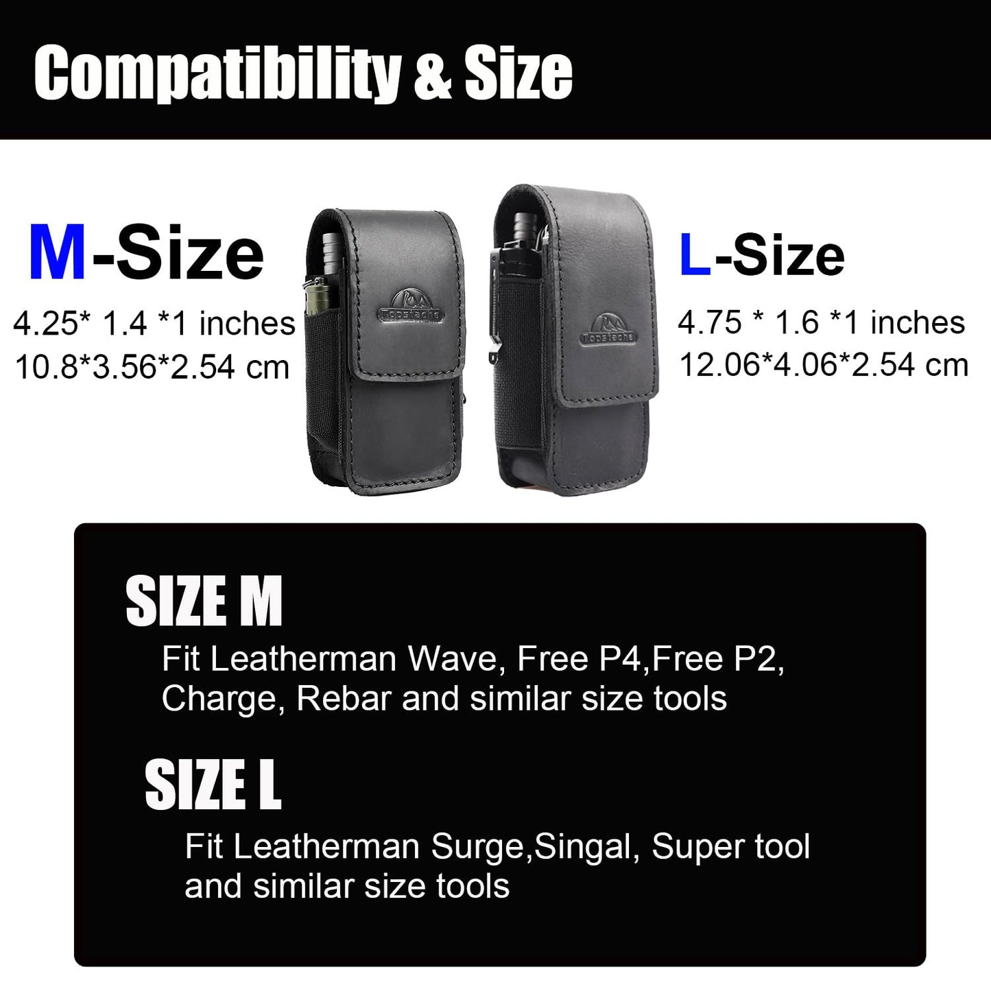 Topstache Leather Multitool Sheath with Belt Clip - EDC Multi Tool Holster for Folding Tool - Leather EDC Holster Pouch Belt Organizer - Magnetic Closure Multitool Case Sheath, M,Black
