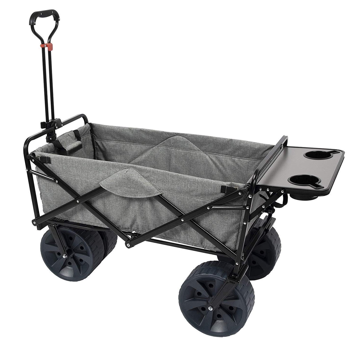 MacSports All Terrain Beach Wagon with Side Table|Heavy Duty Collapsible Folding Cart with Large Wheels for Beach Day, Picnic, Camping,Outdoor Activities | Light Gray