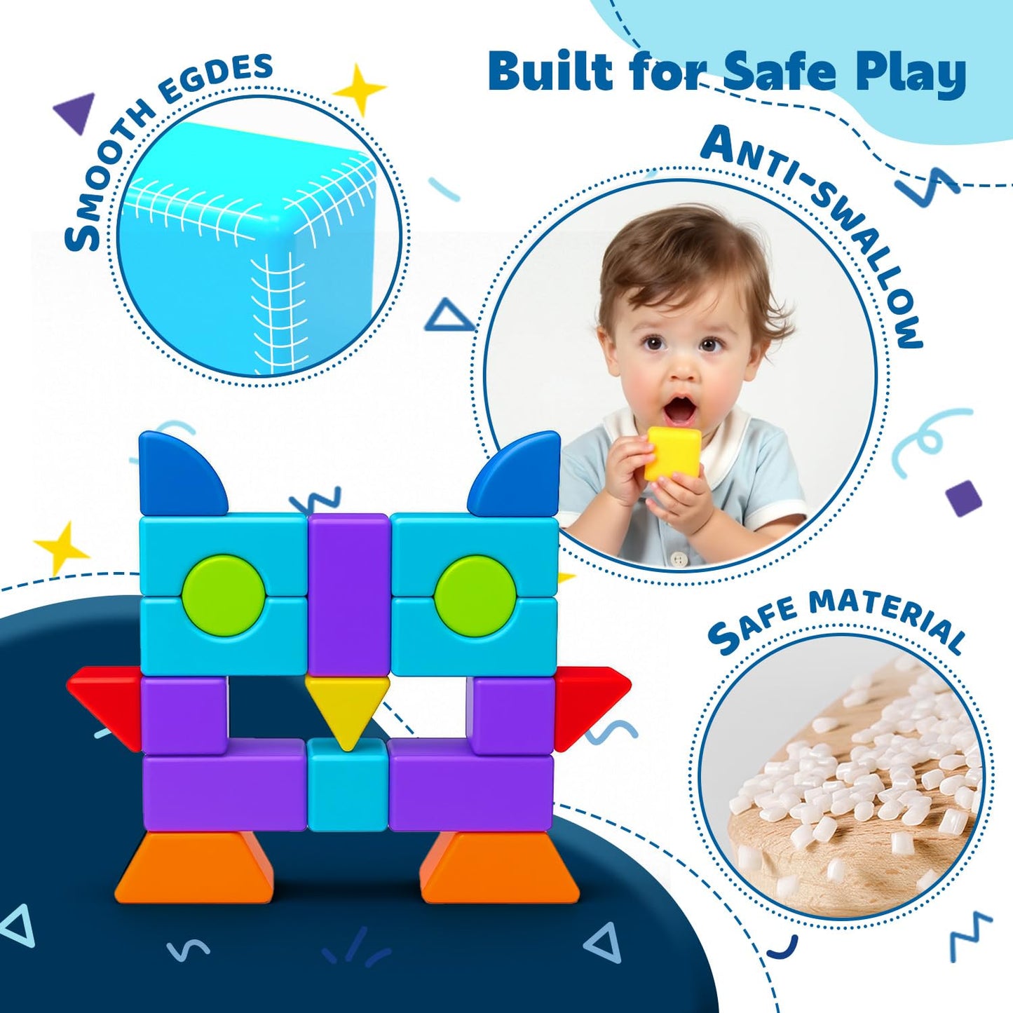 Pairez Toys Magnetic Blocks, Large 1.65 inch Magnetic Cubes for Kids, 3D Multi-Shape Building Blocks, Preschool Educational Building Kit, Montessori Sensory Toys for Toddlers 3-5 (19pcs)