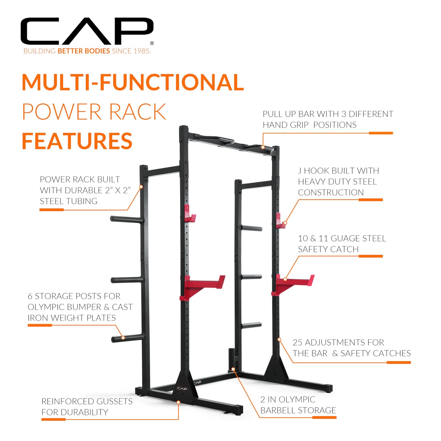 Cap Power Rack with Pull Up Bar & Attachments - Squat Rack & Strength Training Power Cage for Home Gym - White