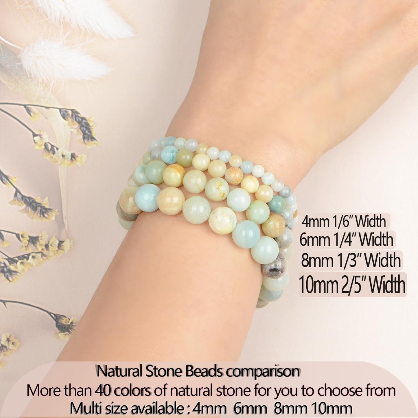 LPBeads Handmade Natural Gemstone Stretch Elastic 4mm Mulitcolor Amazonite Bracelet Healing Crystal Round Stone Beads Jewelry Gifts for Women Men